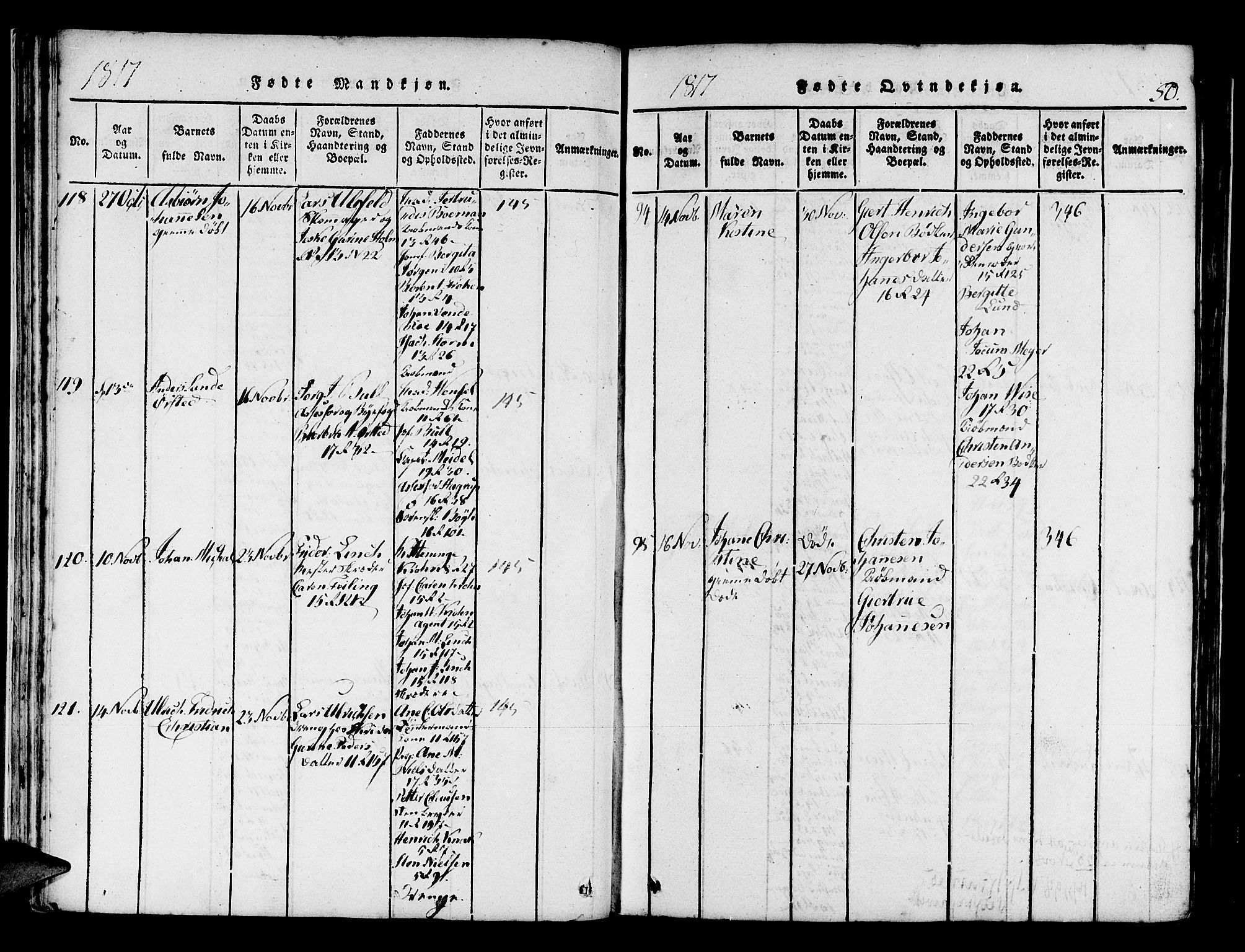 Domkirken sokneprestembete, AV/SAB-A-74801/H/Haa/L0010: Parish register (official) no. A 10, 1816-1821, p. 50