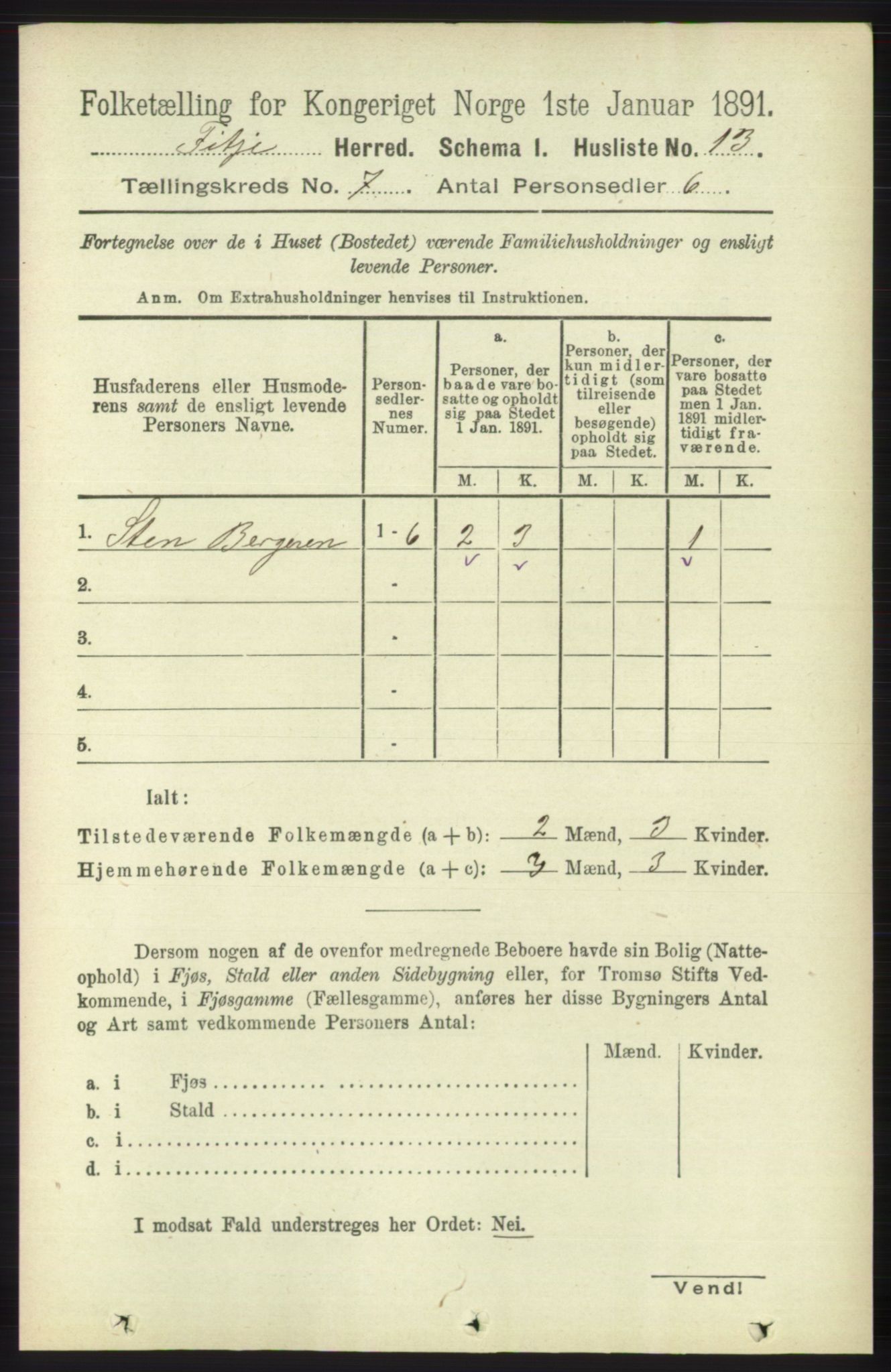 RA, 1891 census for 1222 Fitjar, 1891, p. 2758