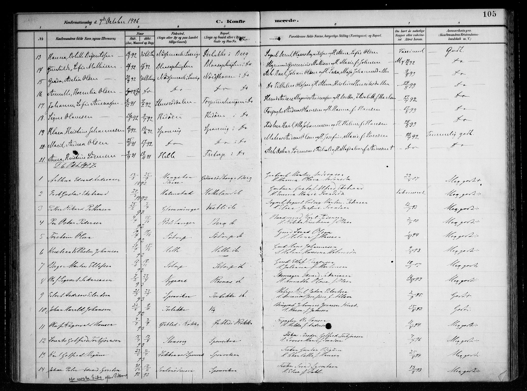 Berg prestekontor Kirkebøker, AV/SAO-A-10902/F/Fa/L0008: Parish register (official) no. I 8, 1902-1920, p. 105