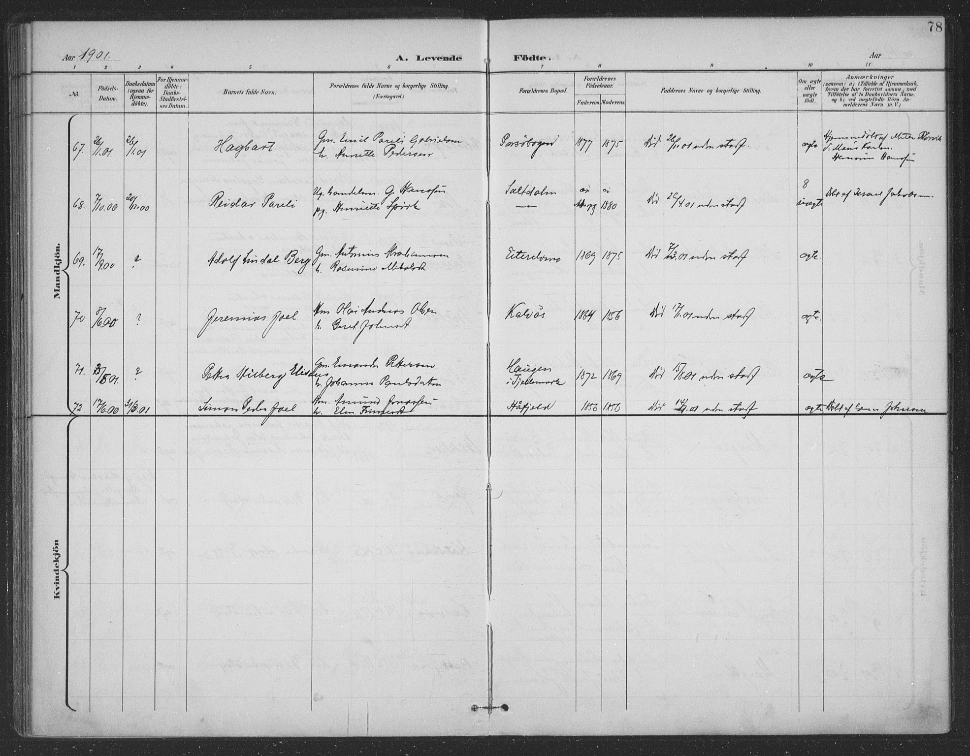 Ministerialprotokoller, klokkerbøker og fødselsregistre - Nordland, SAT/A-1459/863/L0899: Parish register (official) no. 863A11, 1897-1906, p. 78