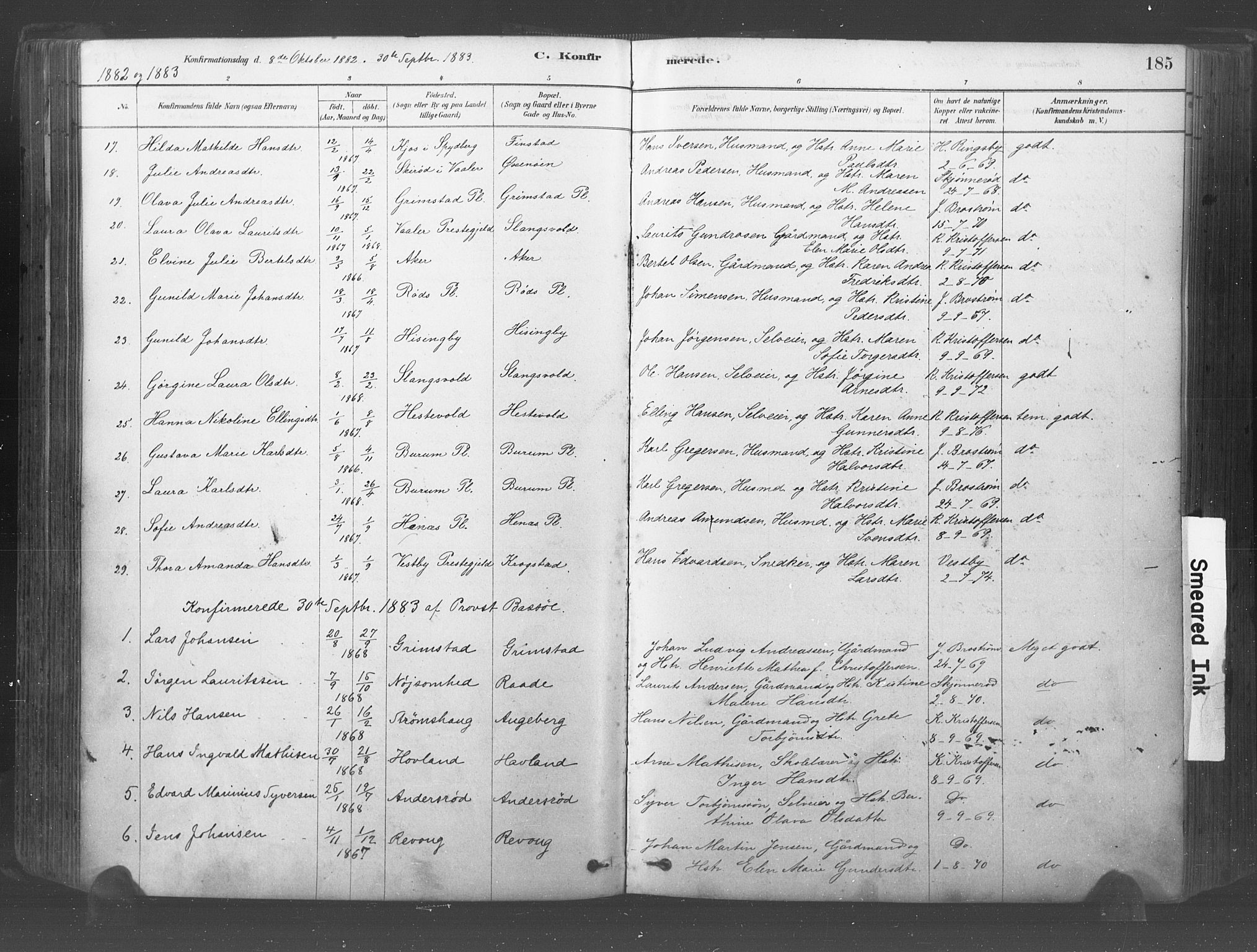 Råde prestekontor kirkebøker, AV/SAO-A-2009/F/Fa/L0007: Parish register (official) no. 7, 1878-1902, p. 185