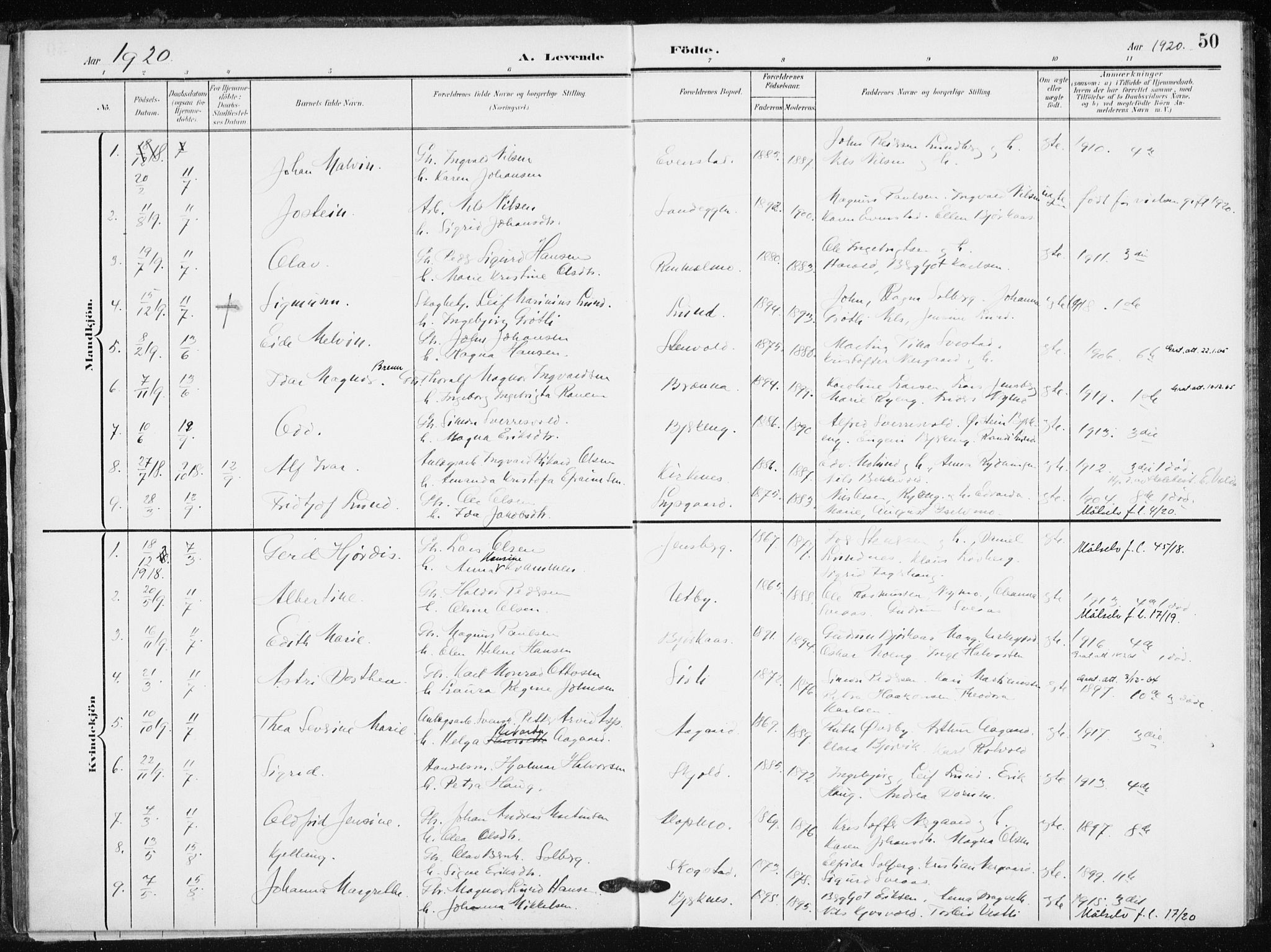 Målselv sokneprestembete, SATØ/S-1311/G/Ga/Gaa/L0012kirke: Parish register (official) no. 12, 1903-1920, p. 50