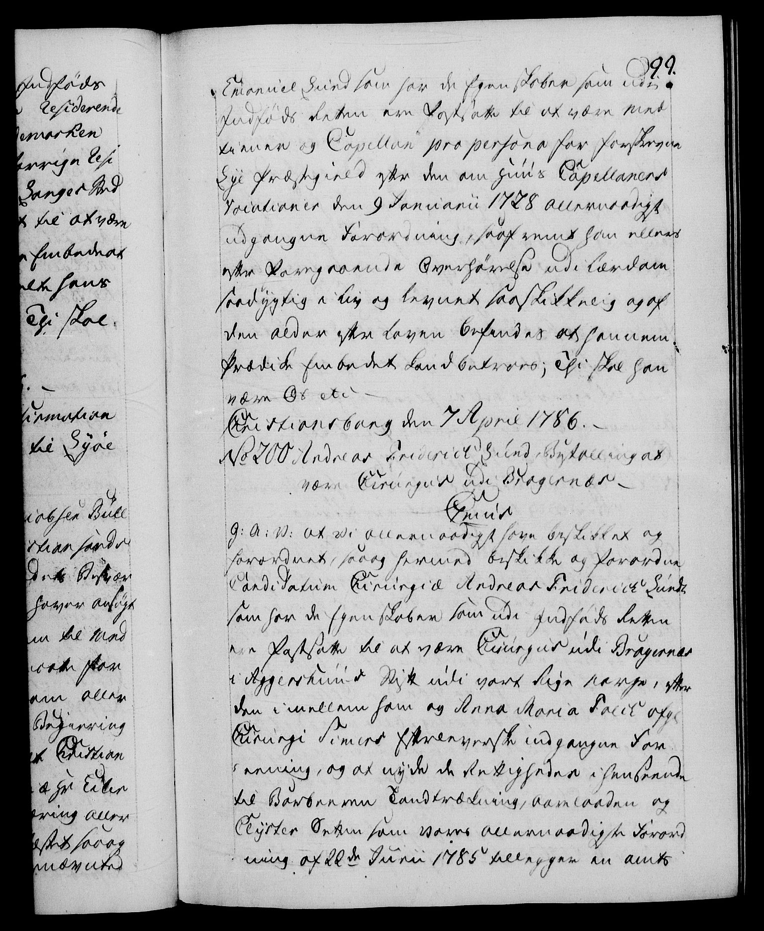Danske Kanselli 1572-1799, RA/EA-3023/F/Fc/Fca/Fcaa/L0051: Norske registre, 1786-1787, p. 99a