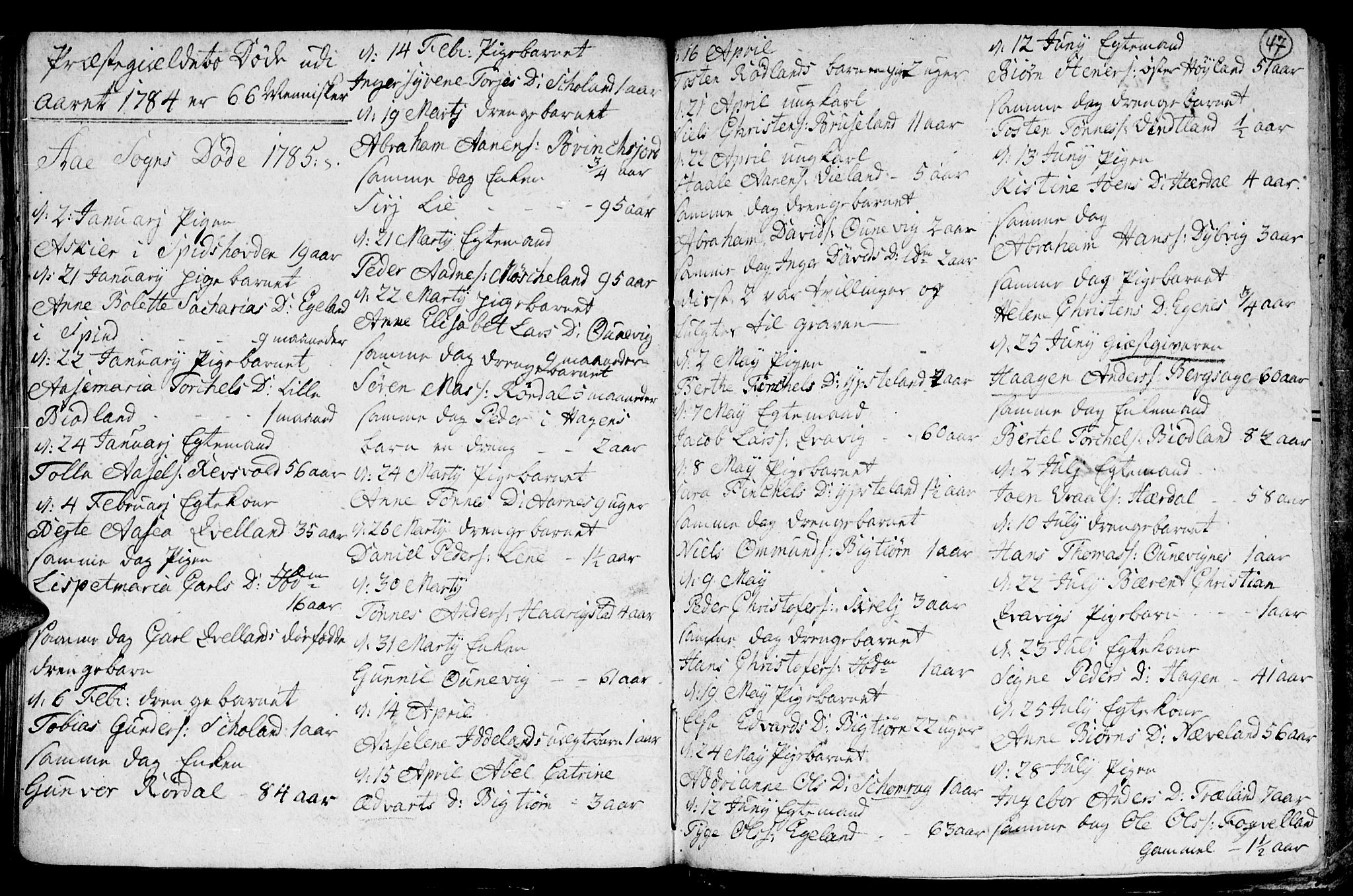 Lyngdal sokneprestkontor, SAK/1111-0029/F/Fa/Fac/L0003: Parish register (official) no. A 3, 1750-1803, p. 47