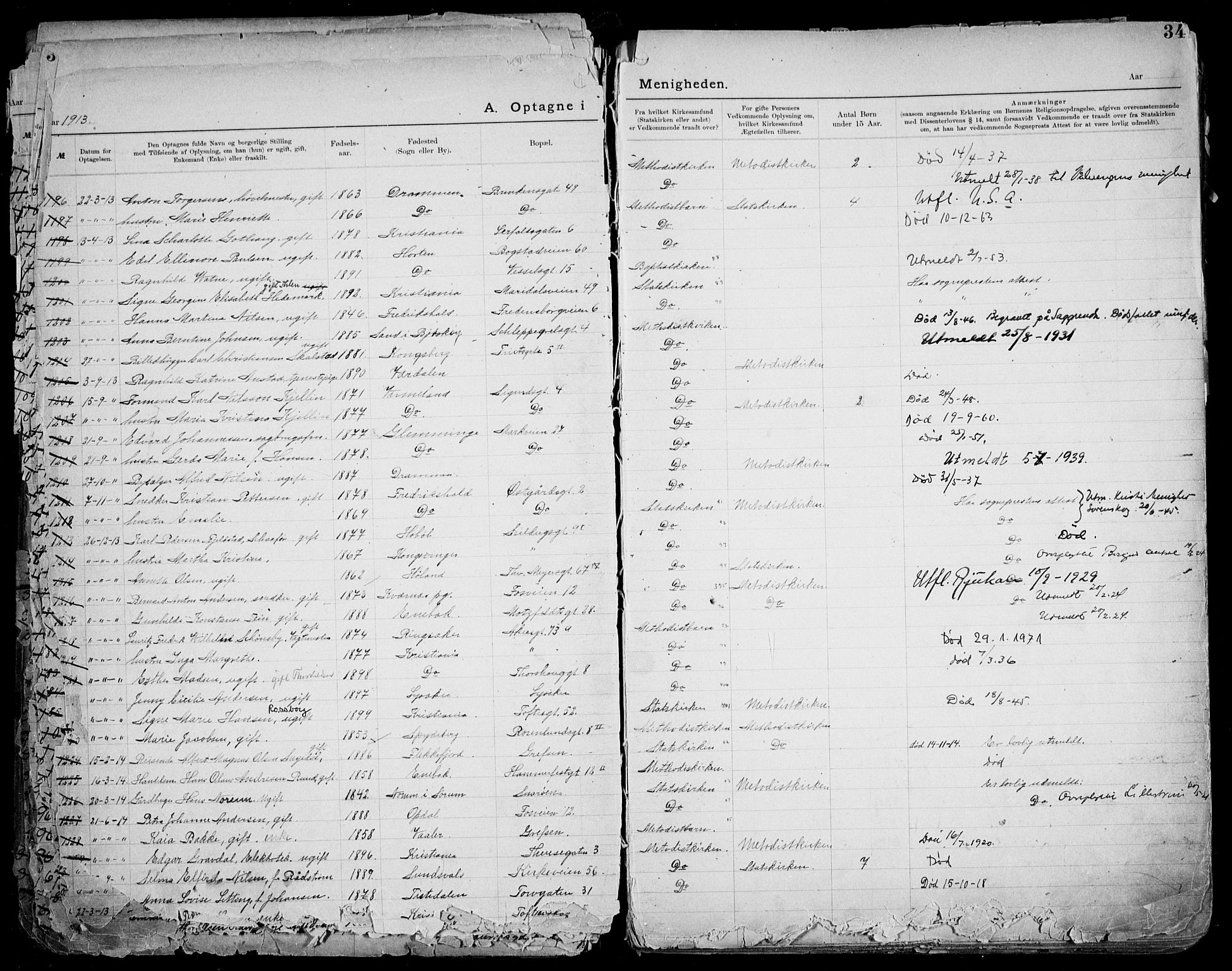 Første Metodistkirke Oslo -  menighetsprotokoller, SAO/PAO-0067/F/L0004: Dissenter register no. 4, 1892-1927, p. 34