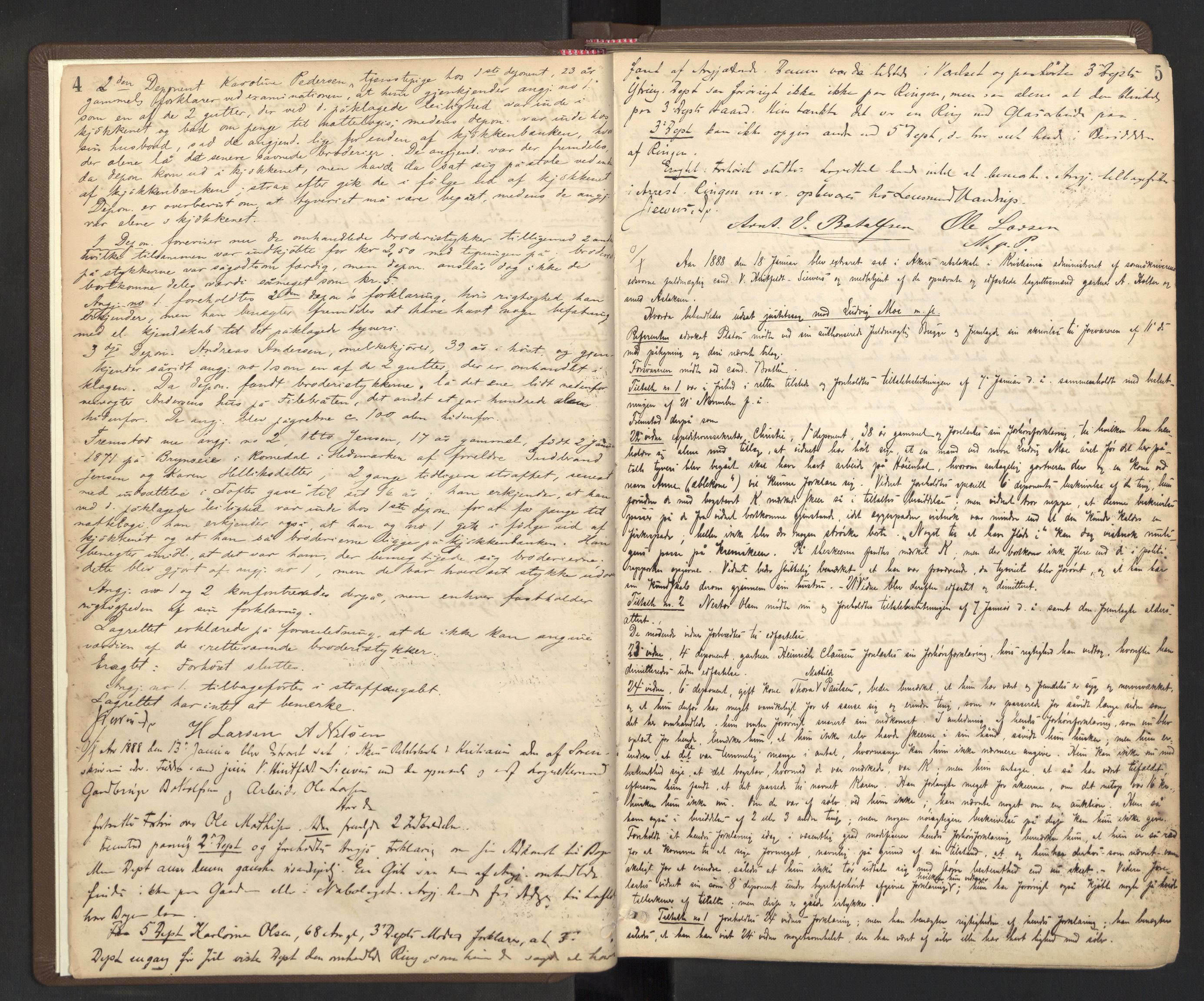 Aker sorenskriveri, AV/SAO-A-10895/F/Fc/Fcb/L0063: Ekstrarettsprotokoll, 1888-1890, p. 4-5