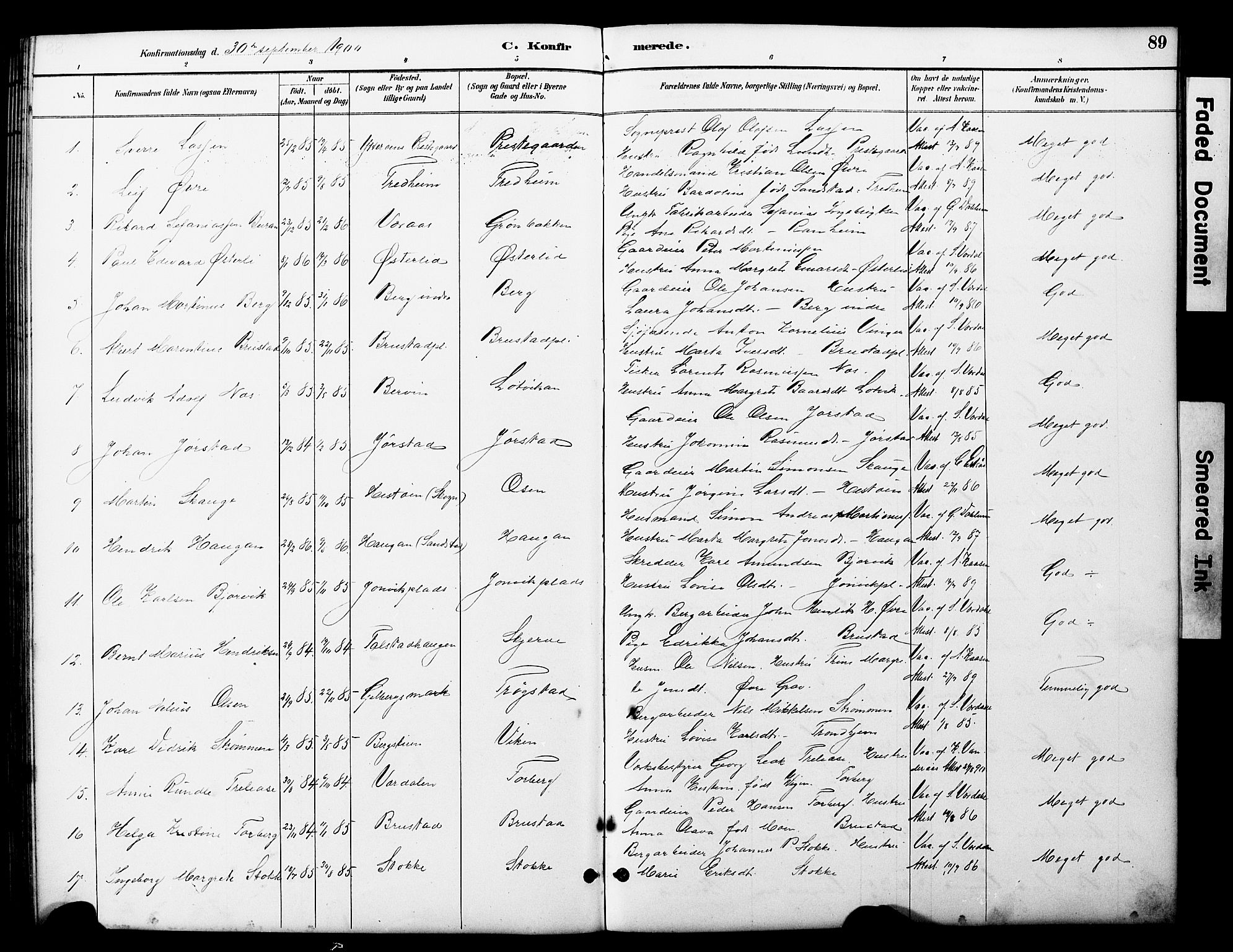 Ministerialprotokoller, klokkerbøker og fødselsregistre - Nord-Trøndelag, SAT/A-1458/722/L0226: Parish register (copy) no. 722C02, 1889-1927, p. 89