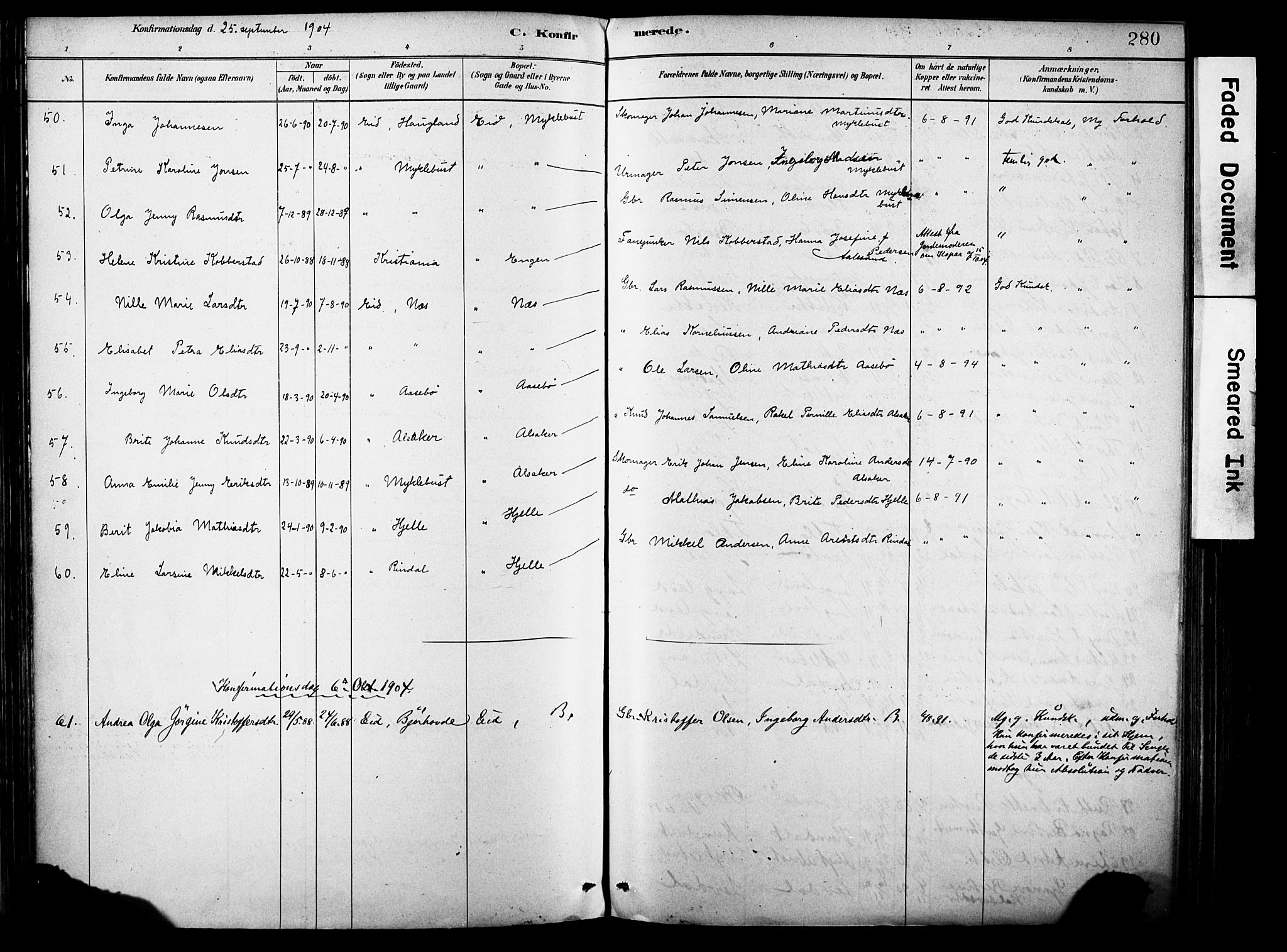 Eid sokneprestembete, AV/SAB-A-82301/H/Haa/Haab/L0001: Parish register (official) no. B 1, 1879-1906, p. 280