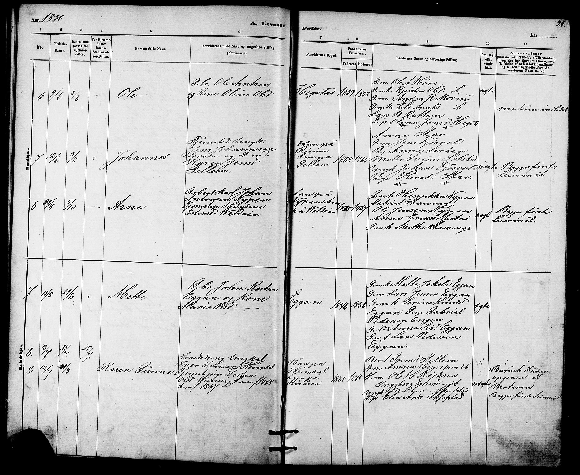 Ministerialprotokoller, klokkerbøker og fødselsregistre - Sør-Trøndelag, AV/SAT-A-1456/613/L0395: Parish register (copy) no. 613C03, 1887-1909, p. 20