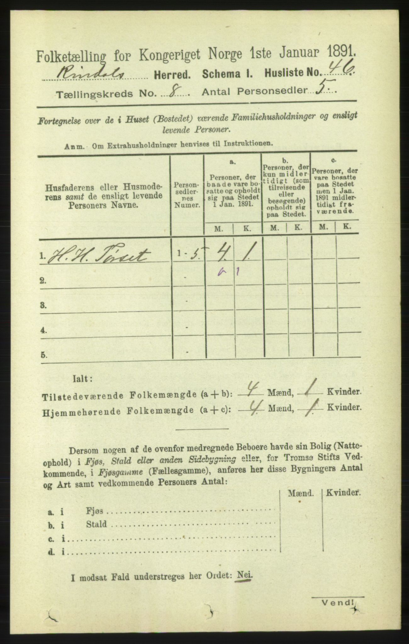 RA, 1891 census for 1567 Rindal, 1891, p. 2453