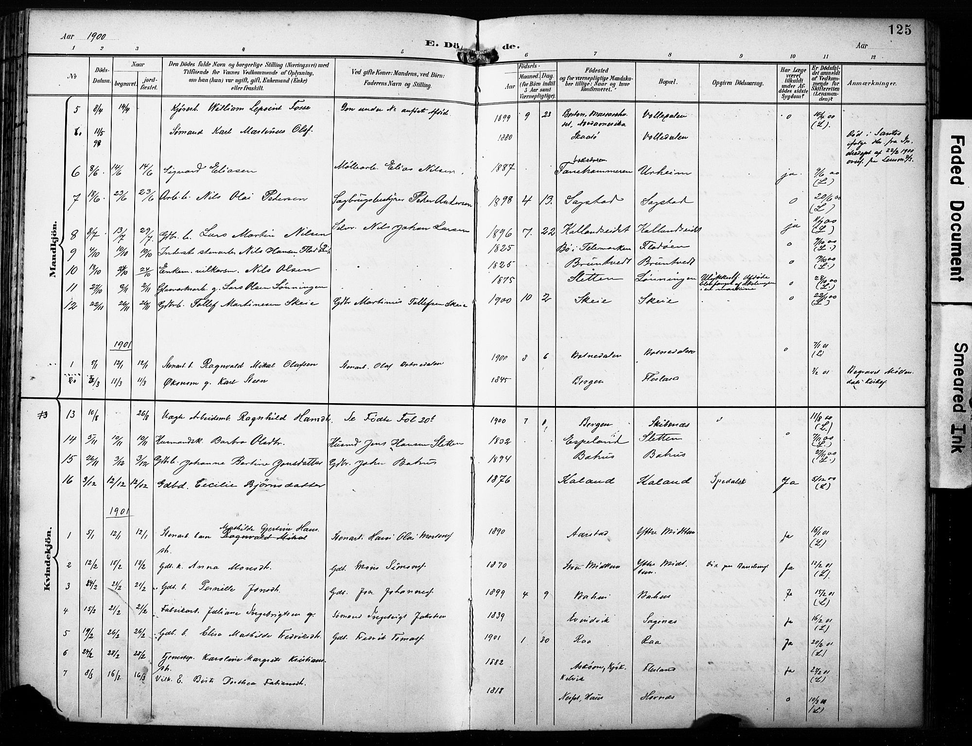 Fana Sokneprestembete, SAB/A-75101/H/Haa/Haab/L0003: Parish register (official) no. B 3, 1898-1907, p. 125