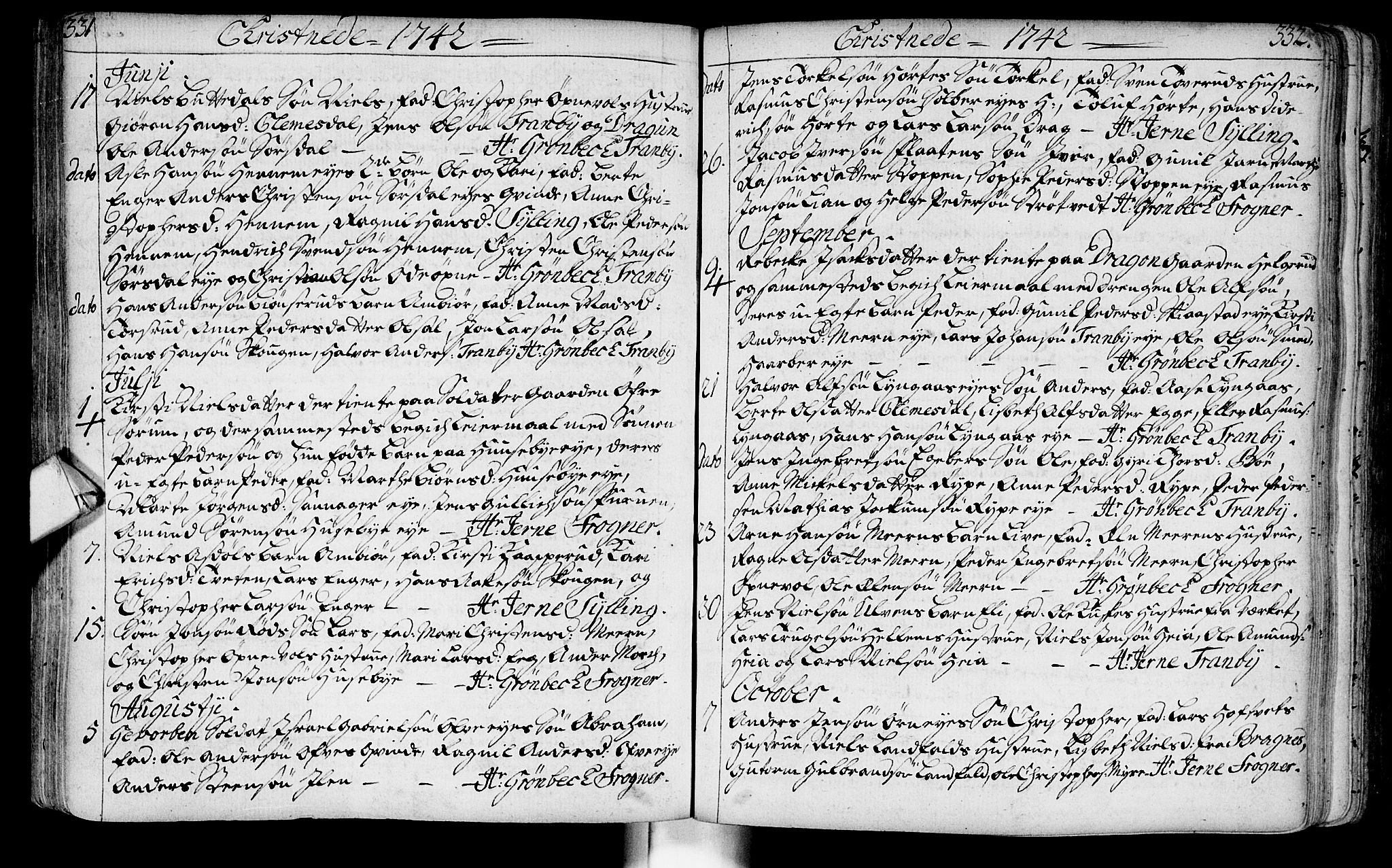 Lier kirkebøker, SAKO/A-230/F/Fa/L0003: Parish register (official) no. I 3, 1727-1748, p. 331-332