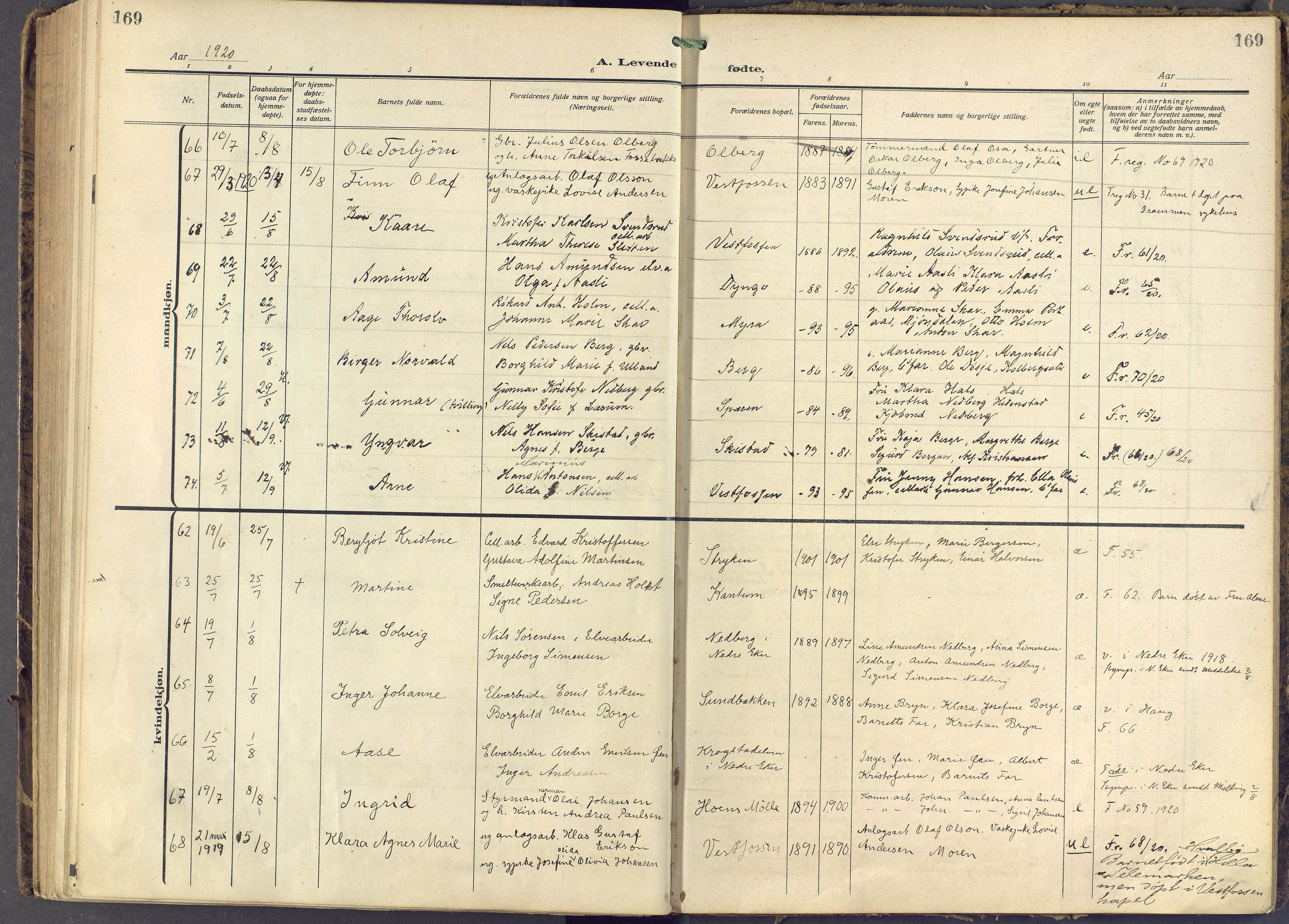 Eiker kirkebøker, AV/SAKO-A-4/F/Fb/L0009: Parish register (official) no. II 9, 1908-1923, p. 169