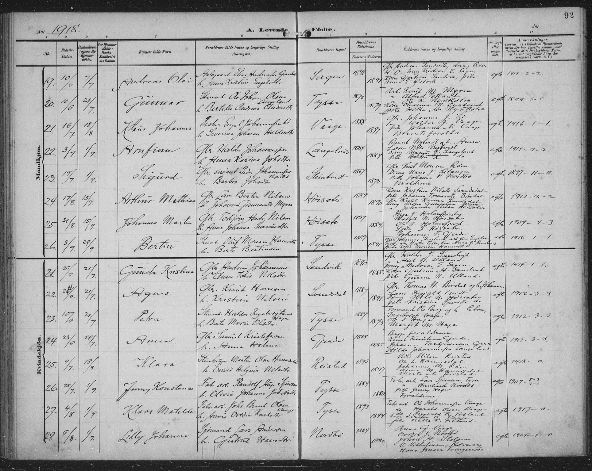 Samnanger Sokneprestembete, AV/SAB-A-77501/H/Haa: Parish register (official) no. A 2, 1902-1918, p. 92