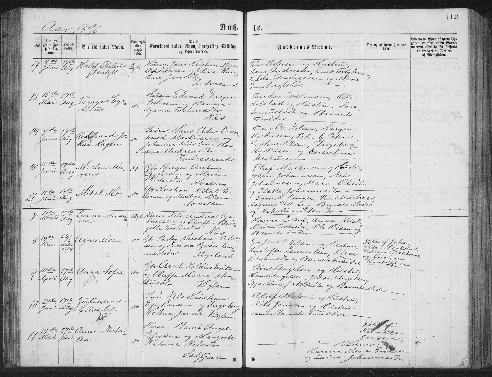 Ministerialprotokoller, klokkerbøker og fødselsregistre - Nordland, AV/SAT-A-1459/885/L1213: Parish register (copy) no. 885C02, 1874-1892, p. 112