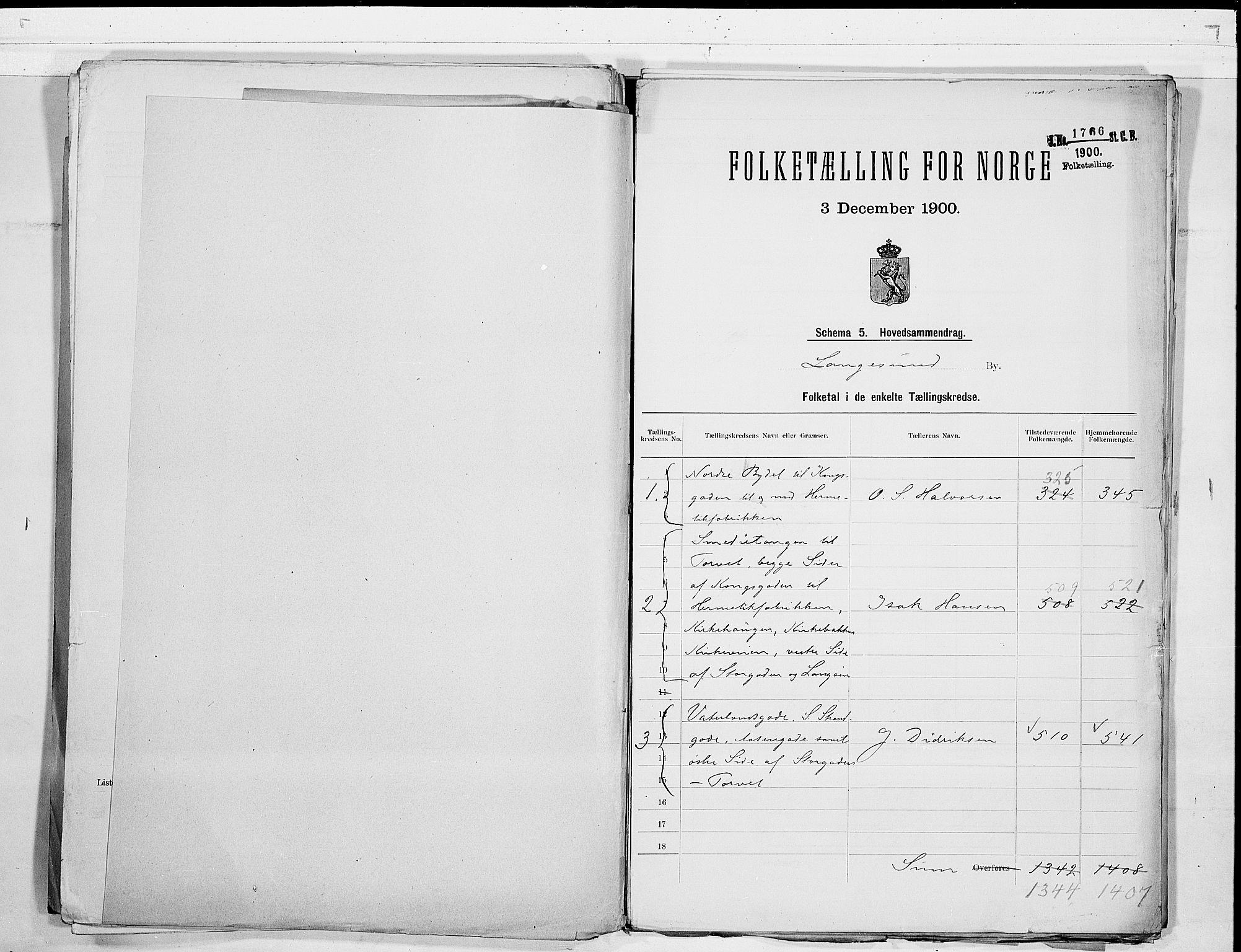 SAKO, 1900 census for Langesund, 1900, p. 2