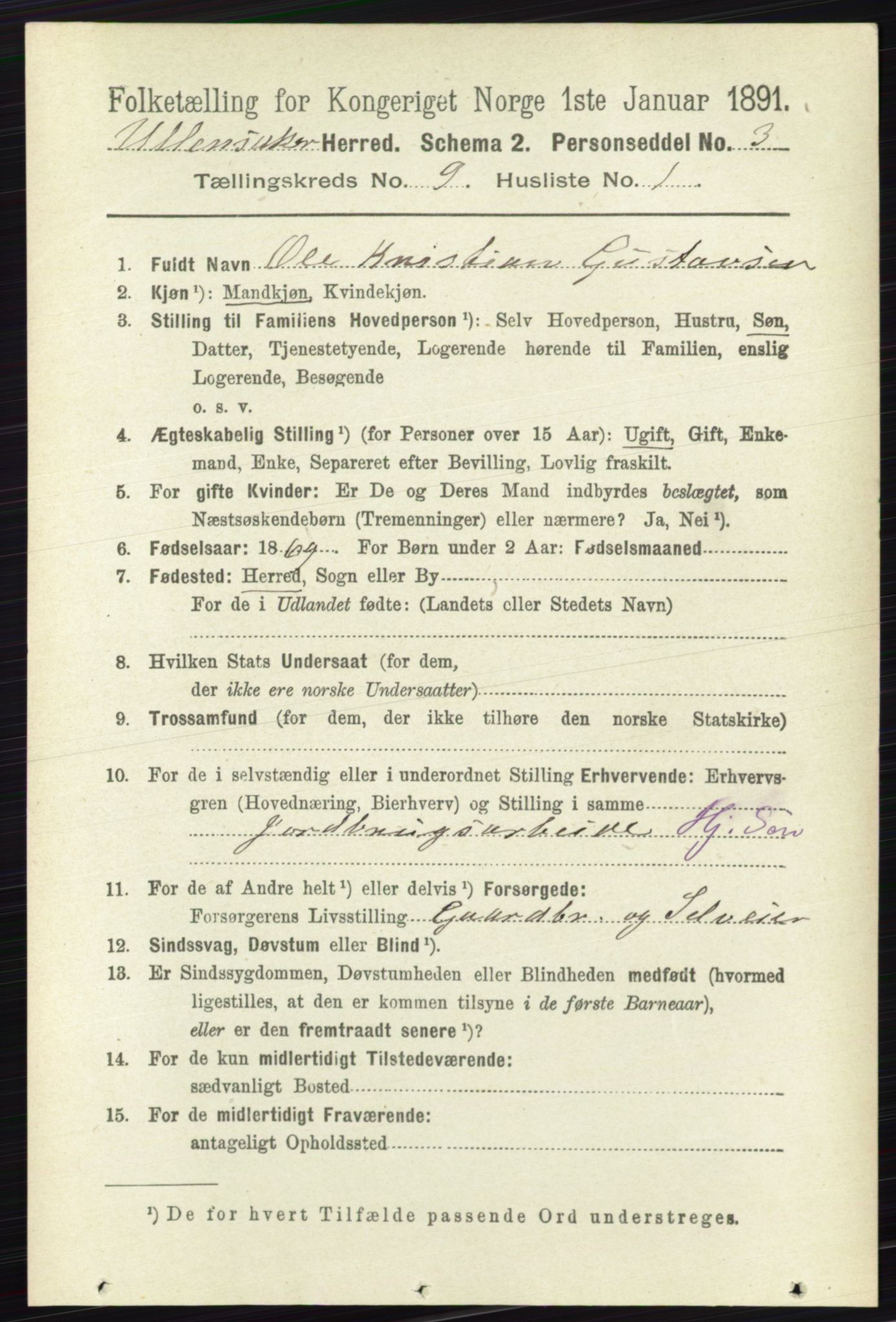 RA, 1891 census for 0235 Ullensaker, 1891, p. 4042