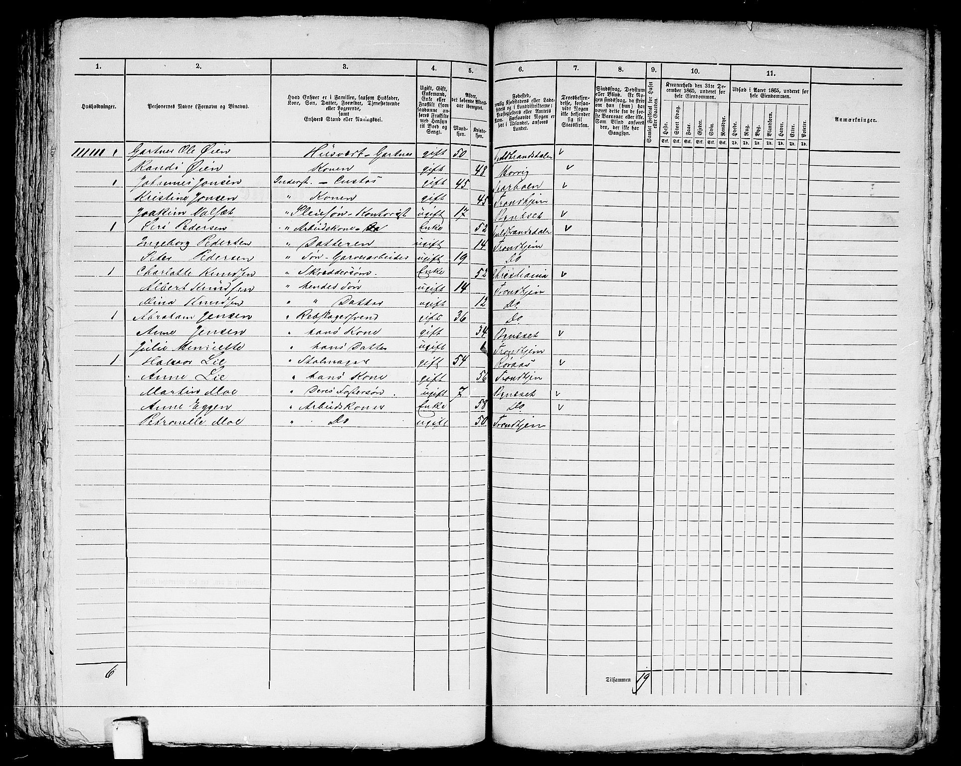 RA, 1865 census for Trondheim, 1865, p. 1416