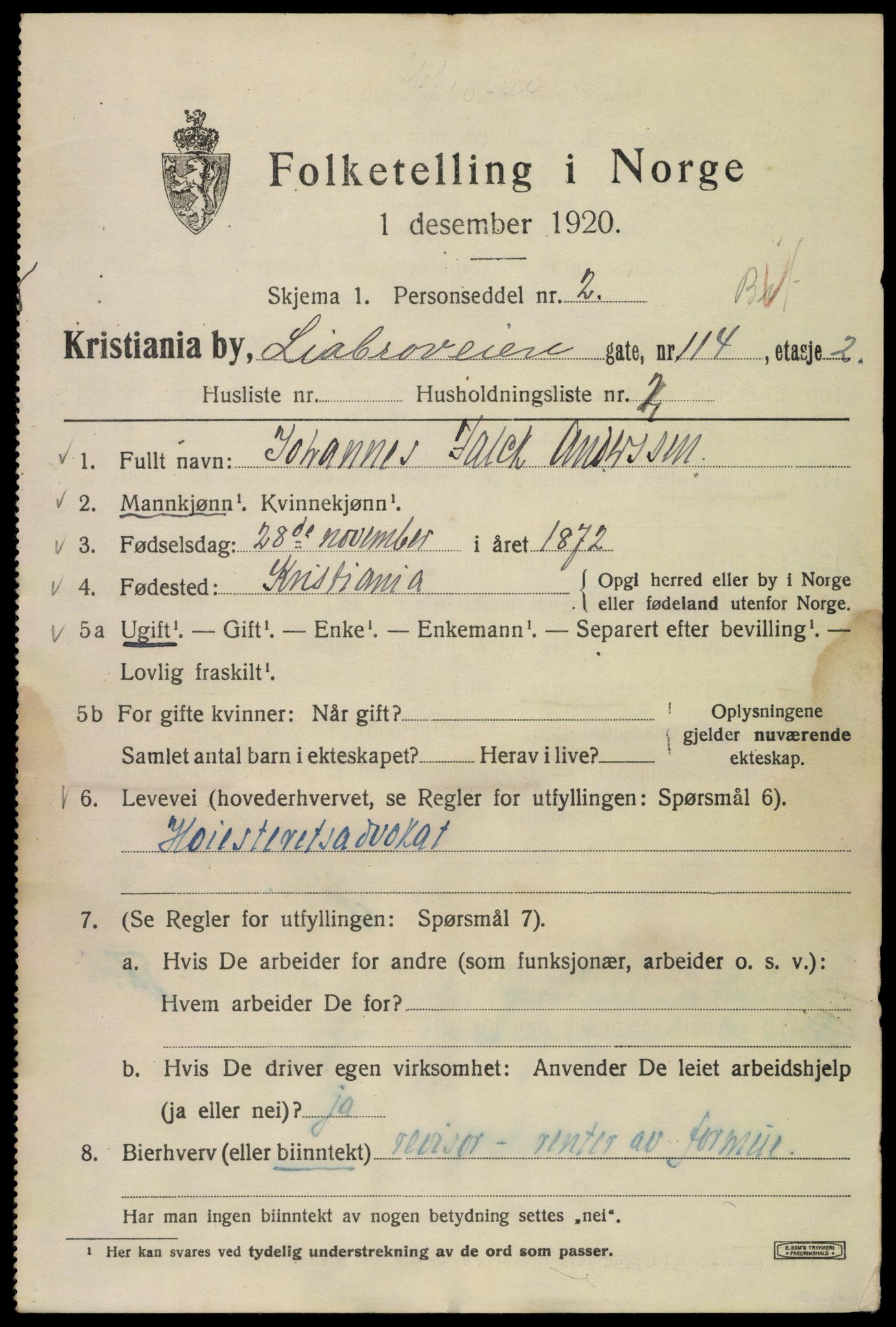 SAO, 1920 census for Kristiania, 1920, p. 364505