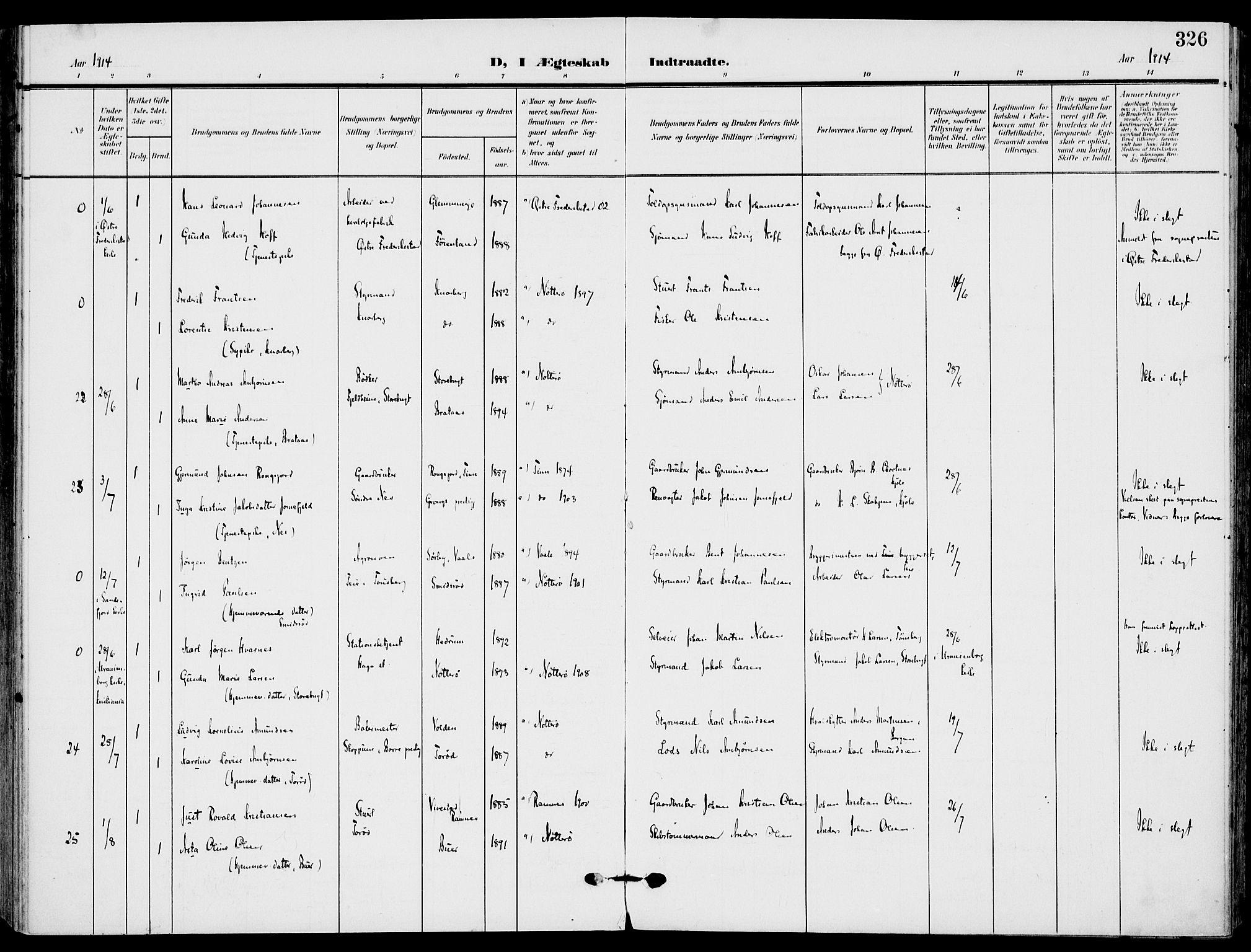 Nøtterøy kirkebøker, AV/SAKO-A-354/F/Fa/L0010: Parish register (official) no. I 10, 1908-1919, p. 326