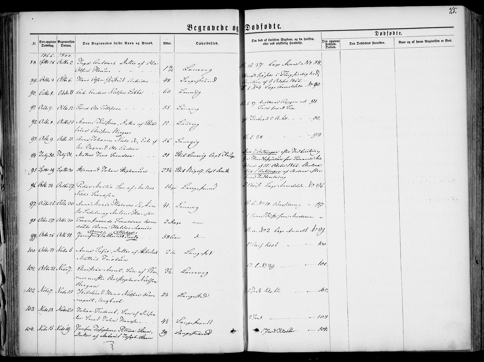 Larvik kirkebøker, AV/SAKO-A-352/F/Fa/L0005: Parish register (official) no. I 5, 1856-1870, p. 75