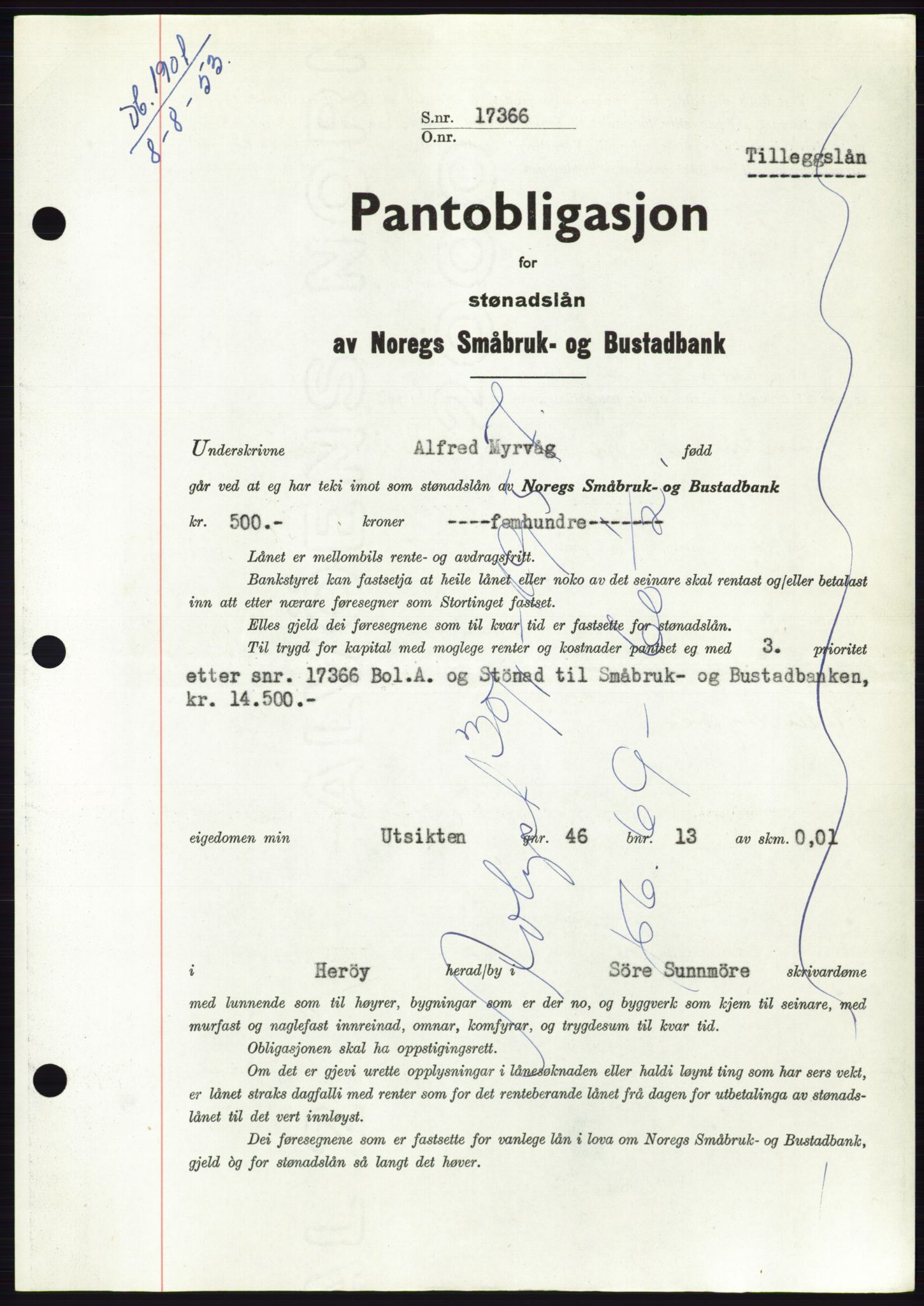 Søre Sunnmøre sorenskriveri, AV/SAT-A-4122/1/2/2C/L0123: Mortgage book no. 11B, 1953-1953, Diary no: : 1901/1953