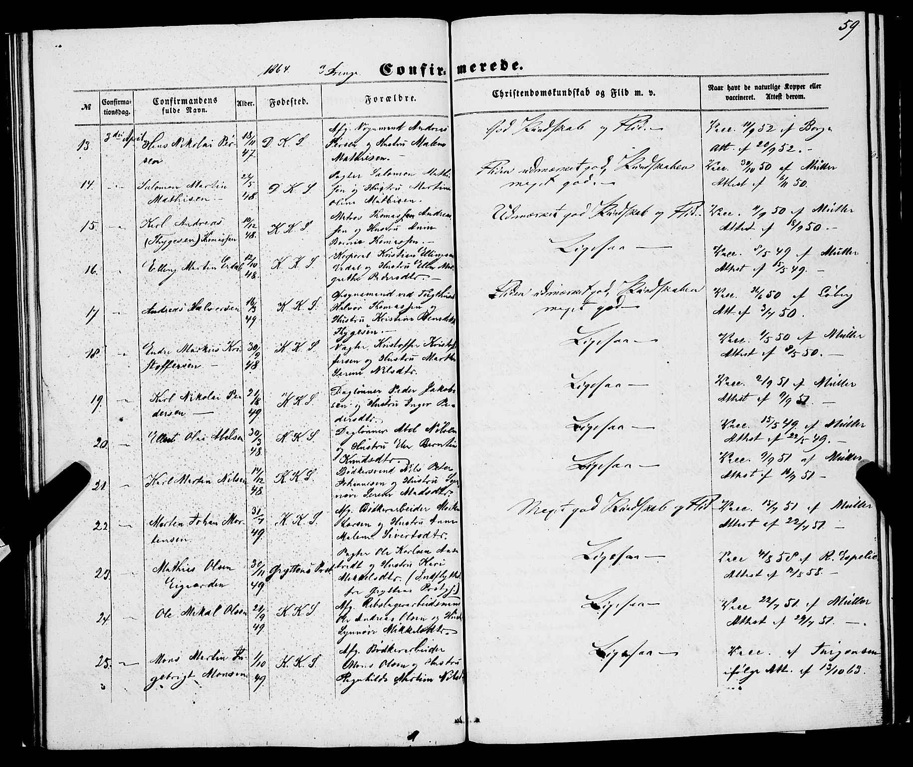 Korskirken sokneprestembete, AV/SAB-A-76101/H/Haa/L0069: Curate's parish register no. A 4, 1856-1869, p. 59