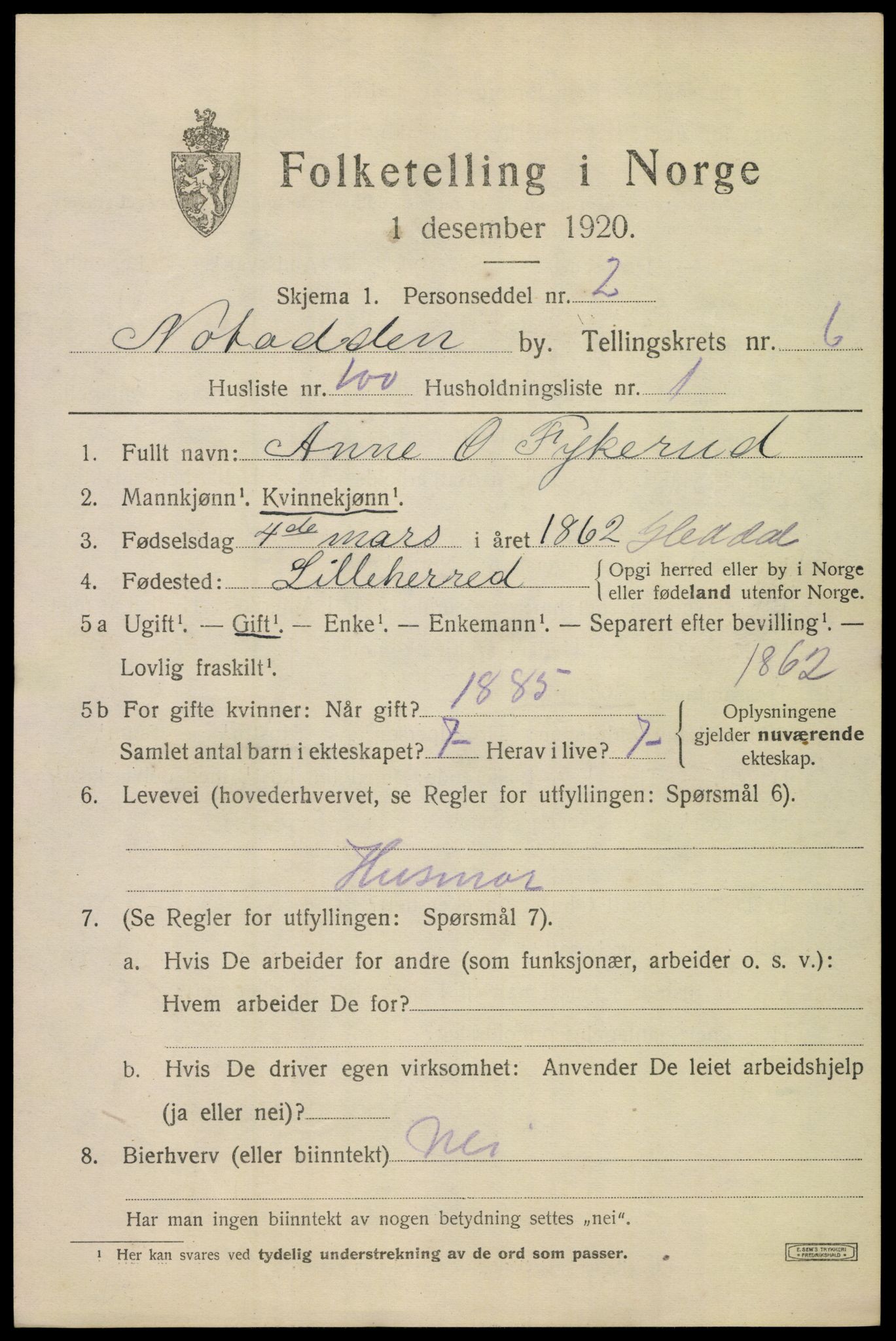 SAKO, 1920 census for Notodden, 1920, p. 15198