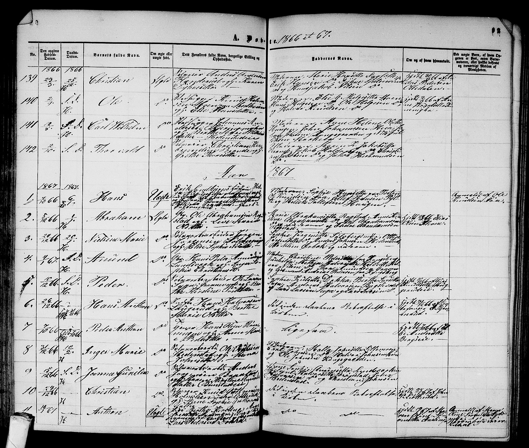 Sandsvær kirkebøker, AV/SAKO-A-244/G/Ga/L0005: Parish register (copy) no. I 5, 1857-1873, p. 92