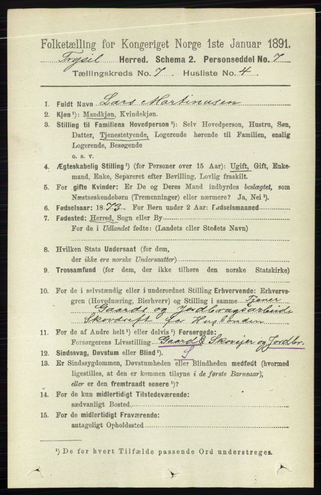 RA, 1891 census for 0428 Trysil, 1891, p. 3162