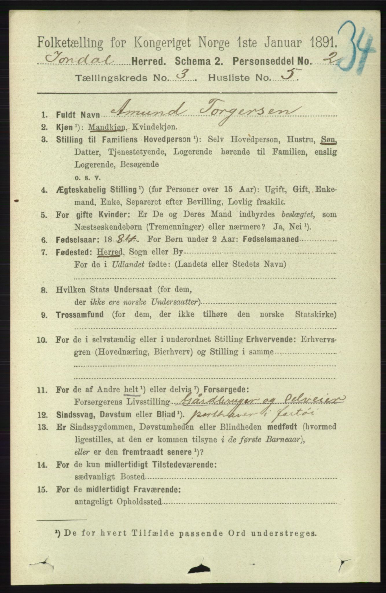 RA, 1891 census for 1227 Jondal, 1891, p. 1331