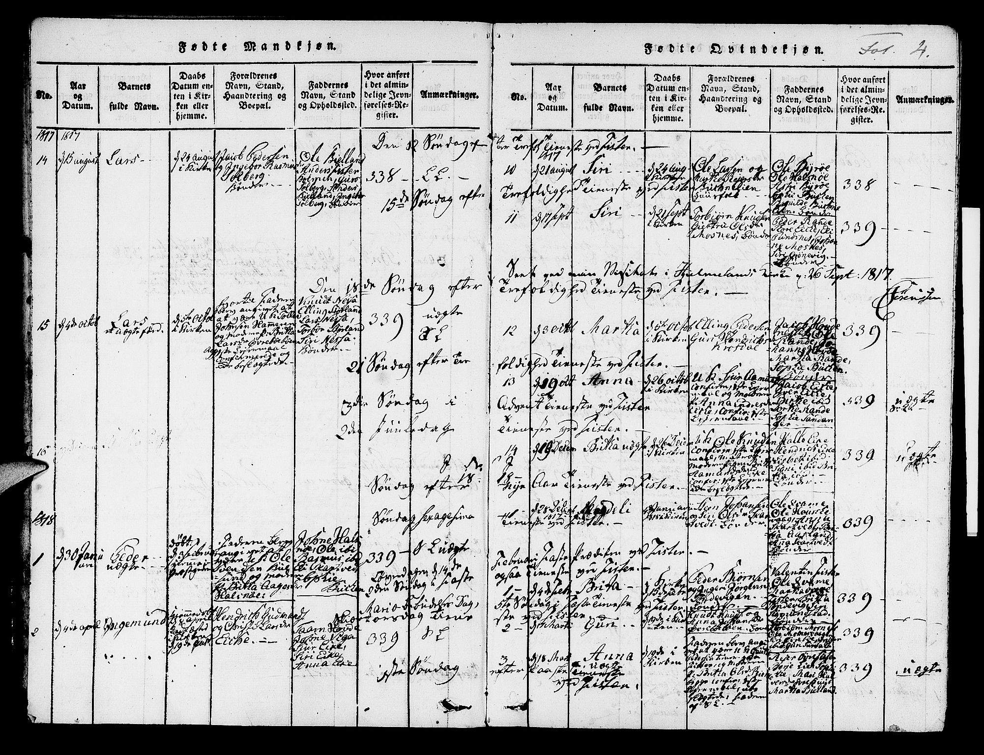 Hjelmeland sokneprestkontor, SAST/A-101843/01/IV/L0004: Parish register (official) no. A 4, 1816-1834, p. 4