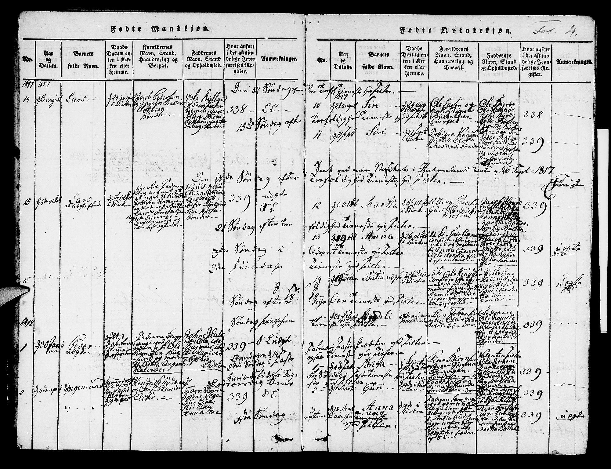 Hjelmeland sokneprestkontor, AV/SAST-A-101843/01/IV/L0004: Parish register (official) no. A 4, 1816-1834, p. 4