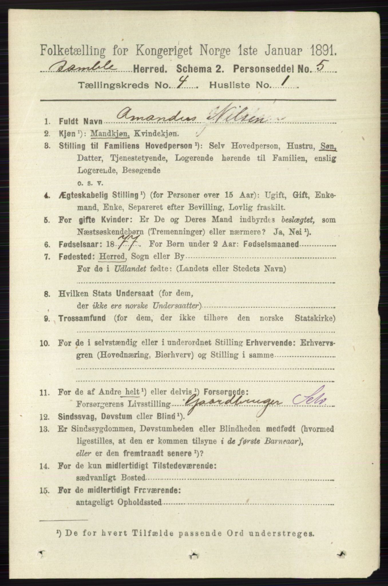 RA, 1891 census for 0814 Bamble, 1891, p. 1820