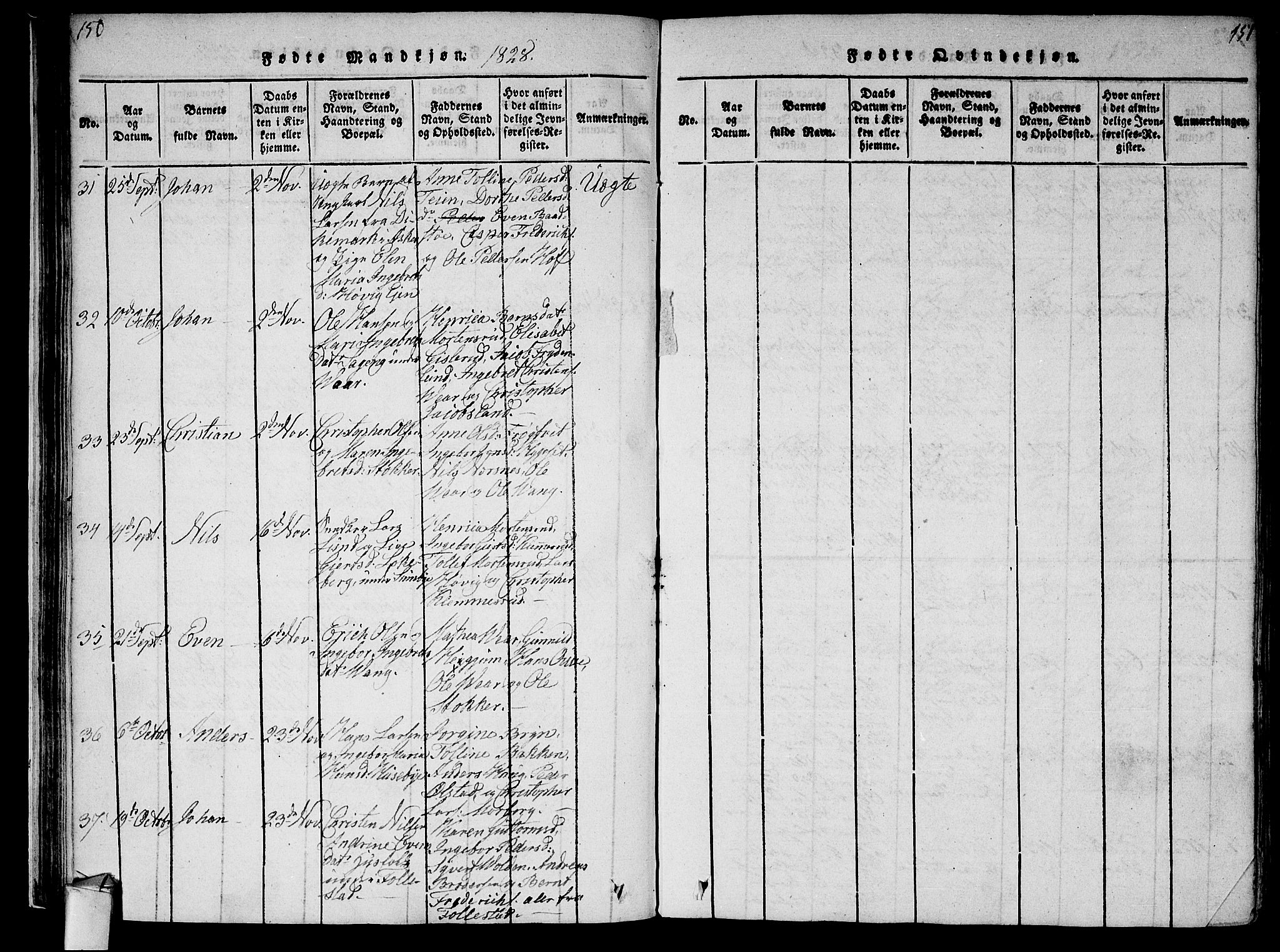 Røyken kirkebøker, AV/SAKO-A-241/F/Fa/L0004: Parish register (official) no. 4, 1814-1832, p. 150-151