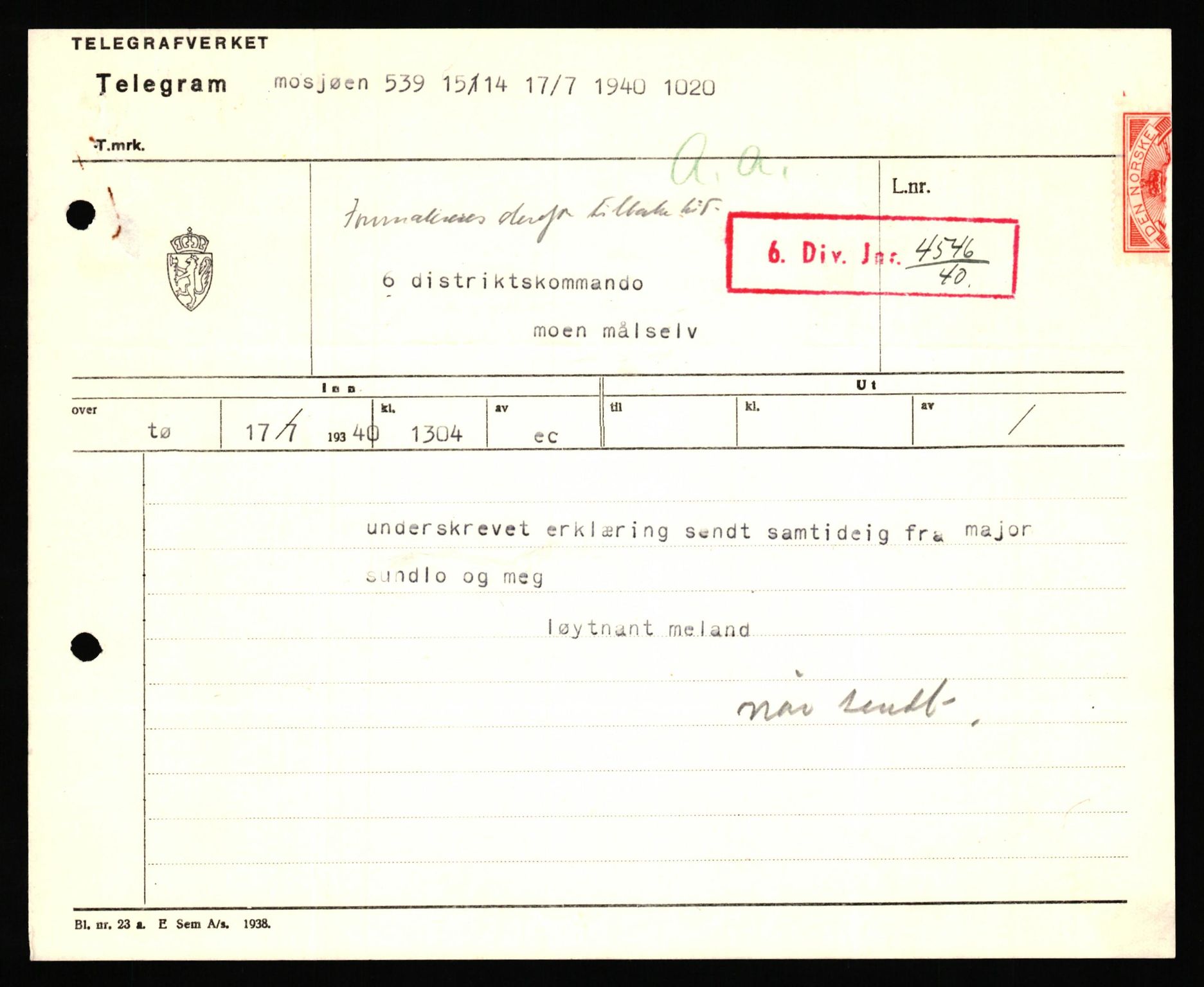 Forsvaret, Forsvarets krigshistoriske avdeling, AV/RA-RAFA-2017/Y/Yf/L0198: II-C-11-2100  -  Kapitulasjonen i 1940, 1940, p. 524