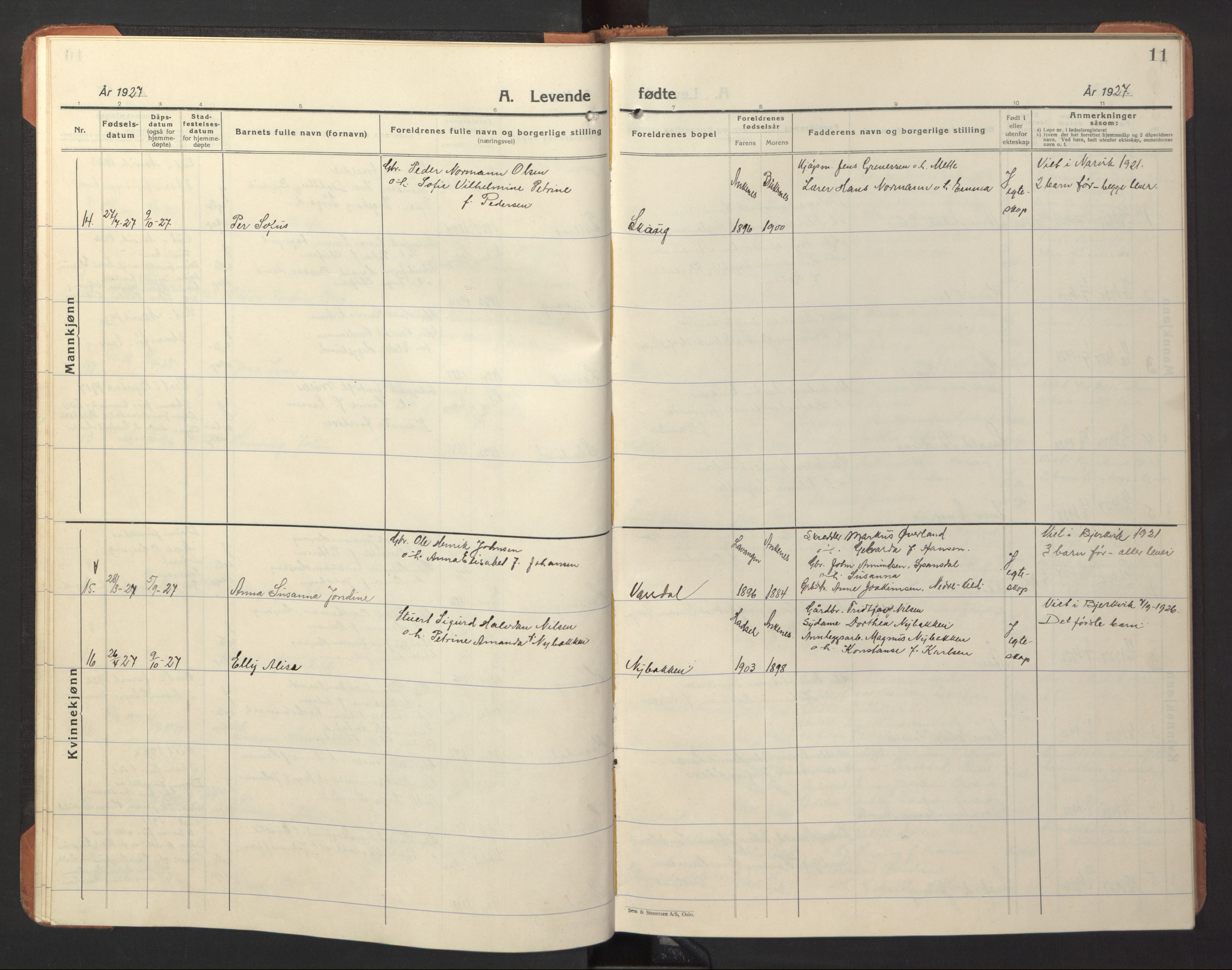 Ministerialprotokoller, klokkerbøker og fødselsregistre - Nordland, AV/SAT-A-1459/868/L0970: Parish register (copy) no. 868C02, 1926-1952, p. 11