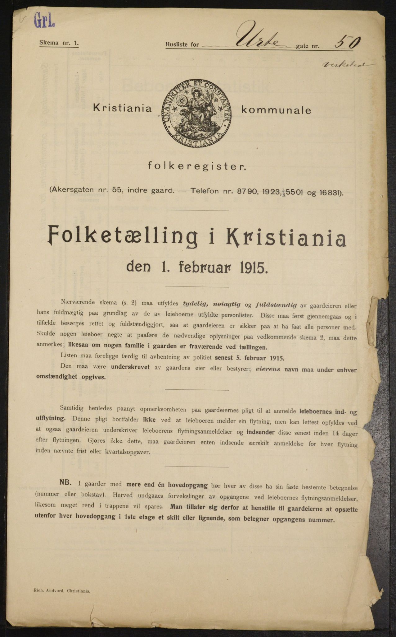 OBA, Municipal Census 1915 for Kristiania, 1915, p. 121945