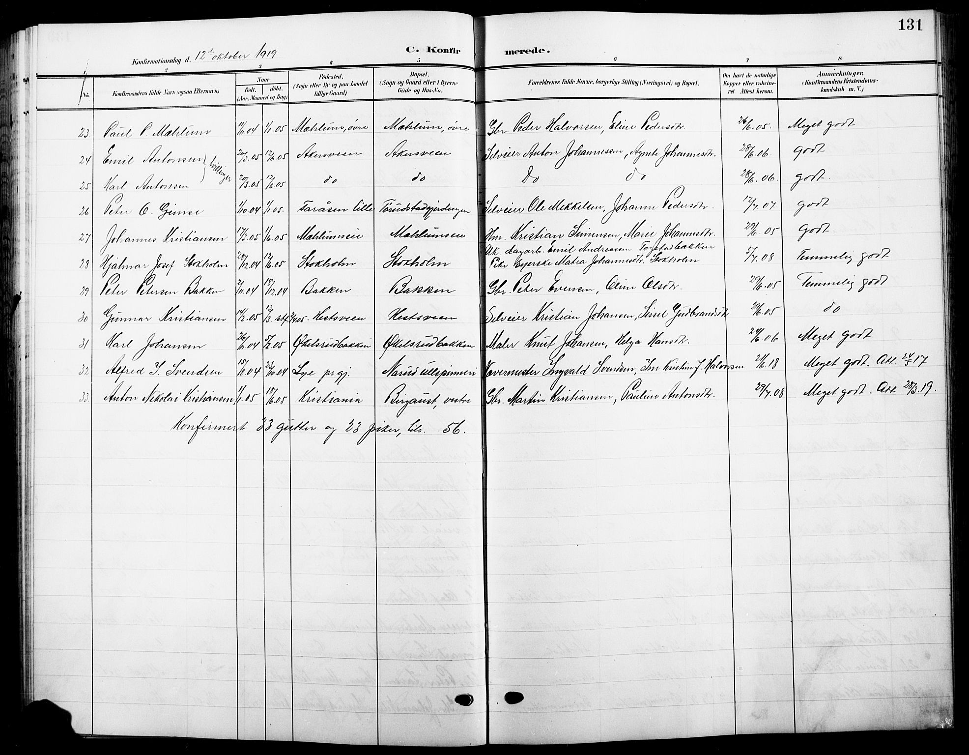 Ringsaker prestekontor, SAH/PREST-014/L/La/L0017: Parish register (copy) no. 17, 1905-1920, p. 131