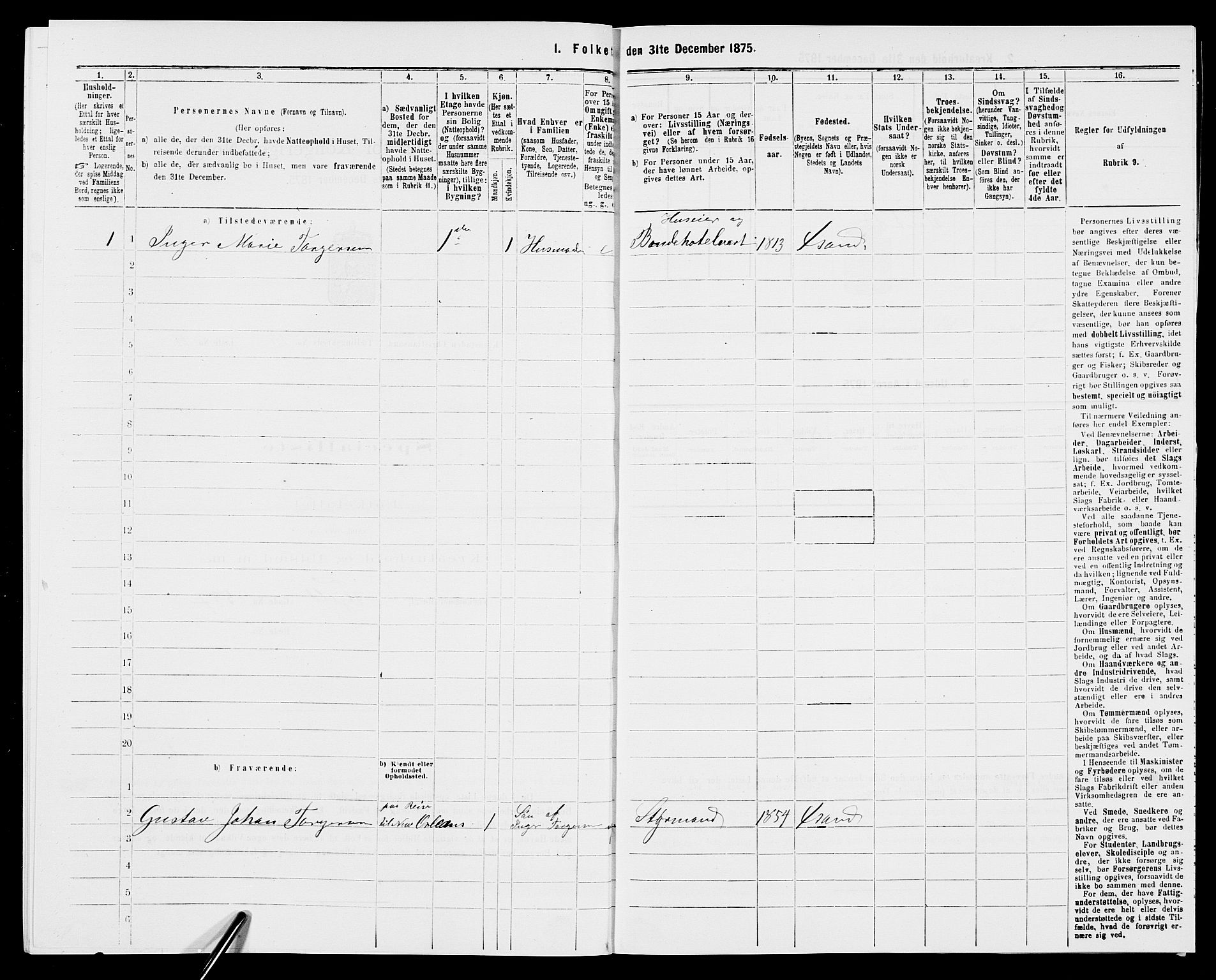 SAK, 1875 census for 1001P Kristiansand, 1875, p. 2197