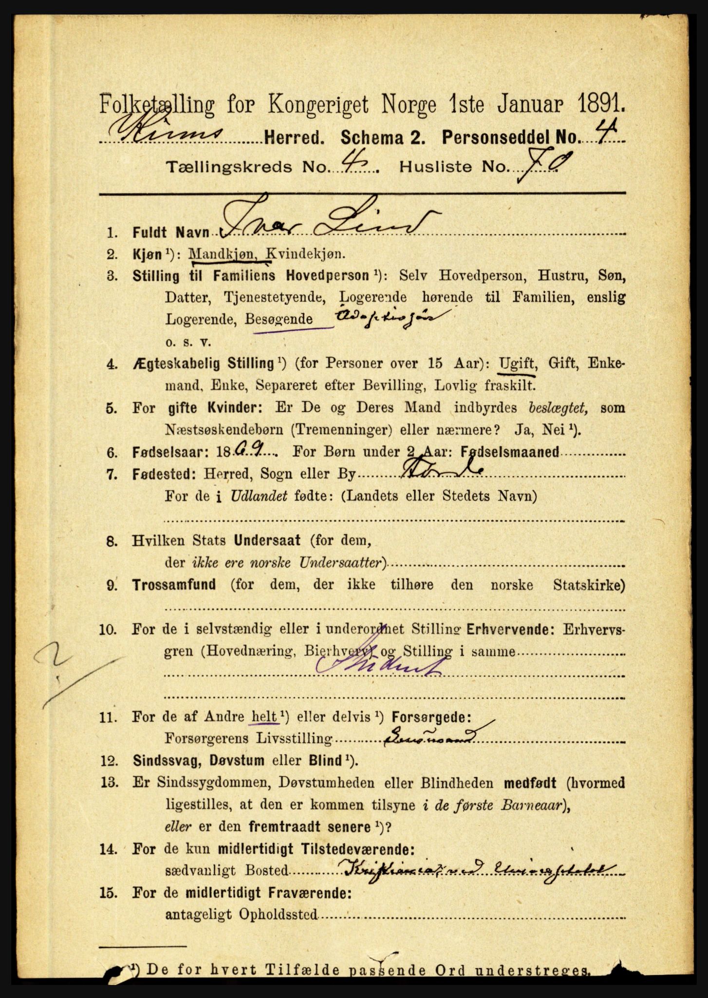 RA, 1891 census for 1437 Kinn, 1891, p. 1735