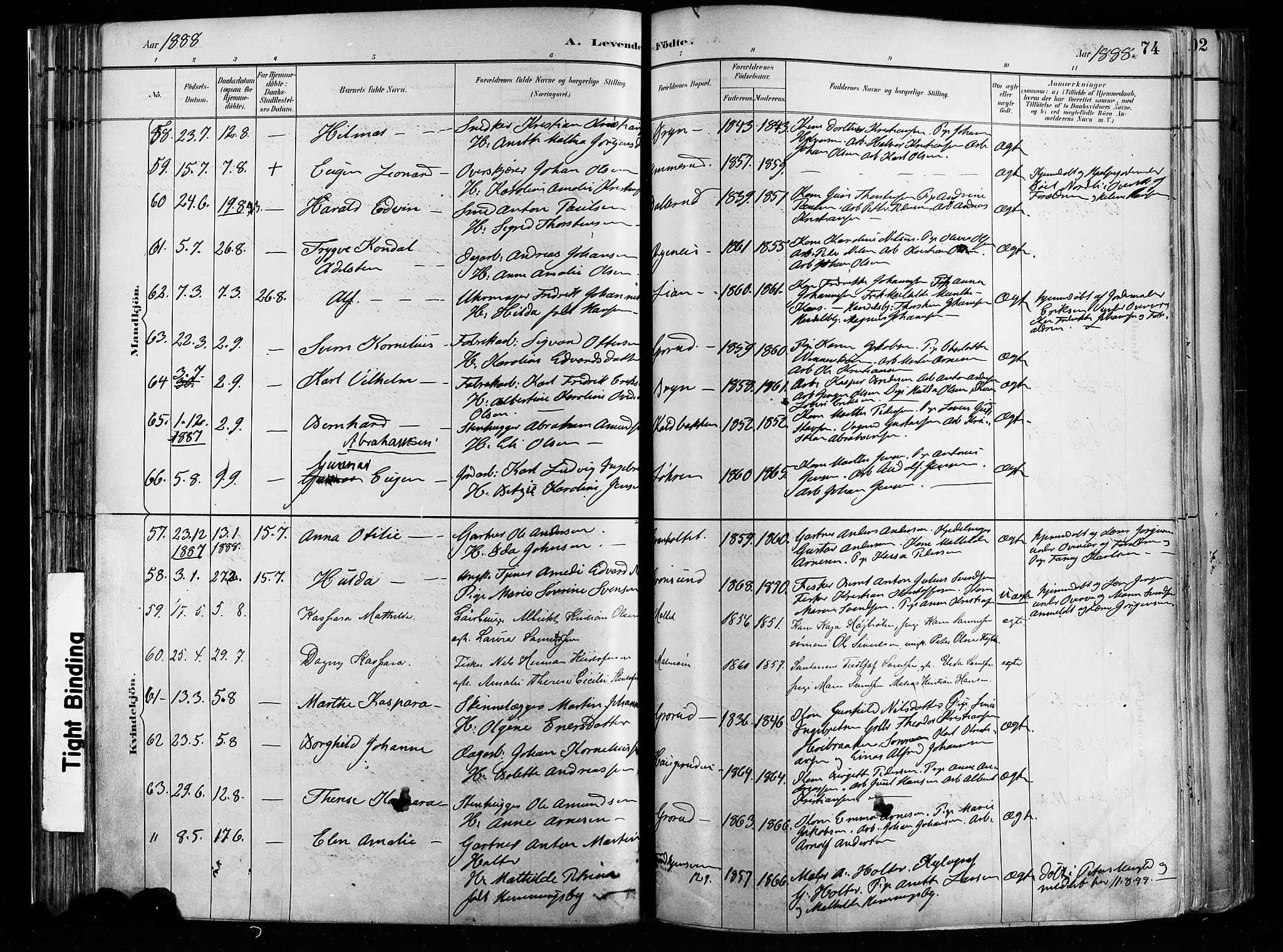 Østre Aker prestekontor Kirkebøker, AV/SAO-A-10840/F/Fa/L0008: Parish register (official) no. I 8, 1883-1894, p. 74