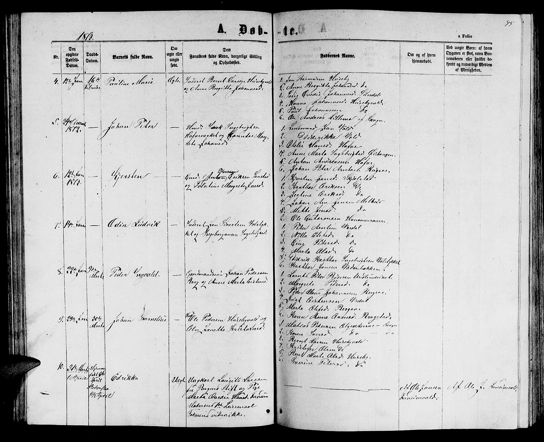 Ministerialprotokoller, klokkerbøker og fødselsregistre - Nord-Trøndelag, AV/SAT-A-1458/714/L0133: Parish register (copy) no. 714C02, 1865-1877, p. 45