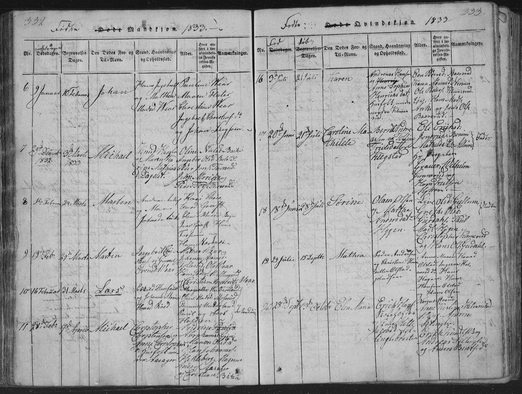 Røyken kirkebøker, SAKO/A-241/G/Ga/L0003: Parish register (copy) no. 3, 1814-1856, p. 332-333