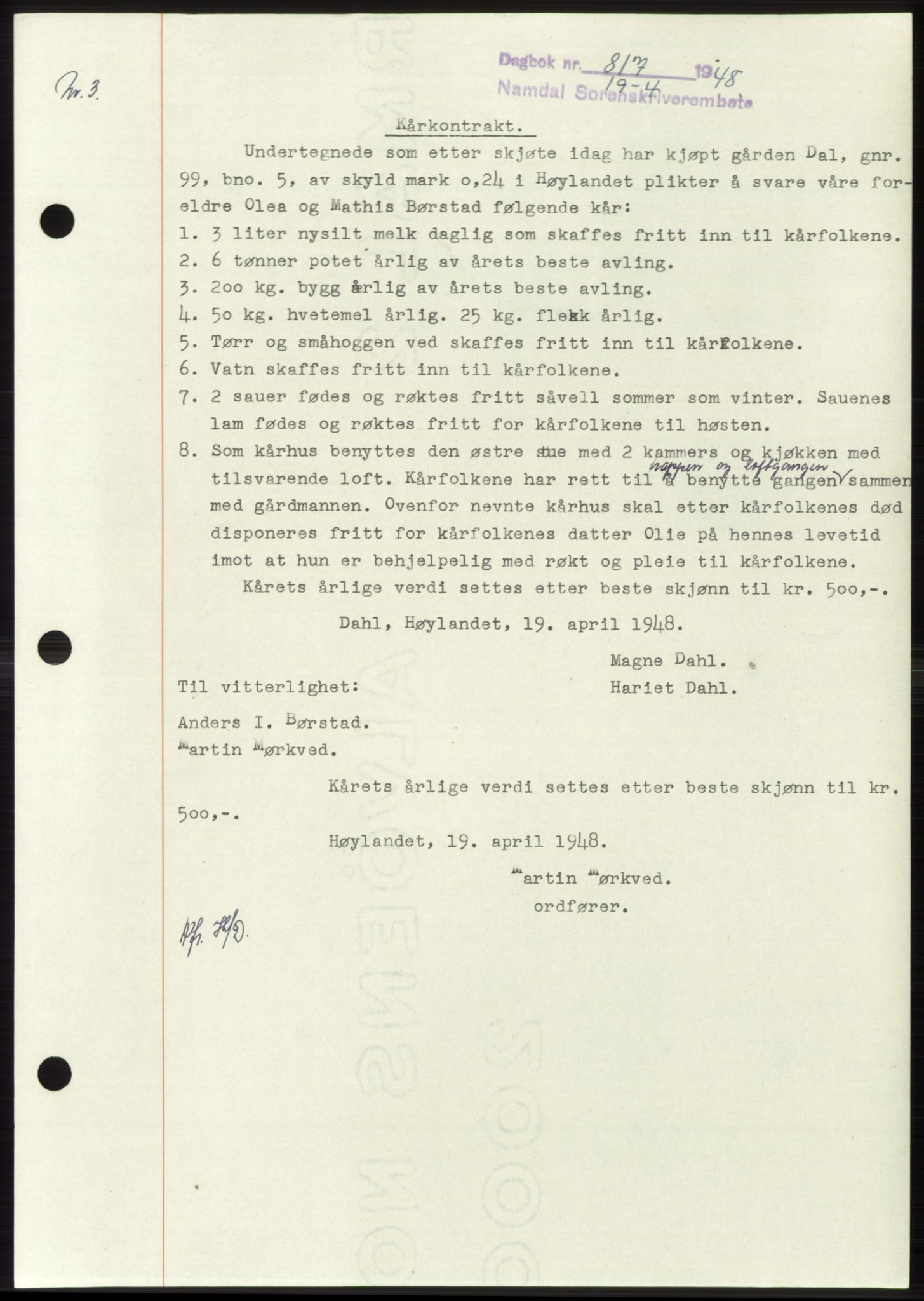 Namdal sorenskriveri, SAT/A-4133/1/2/2C: Mortgage book no. -, 1947-1948, Diary no: : 817/1948
