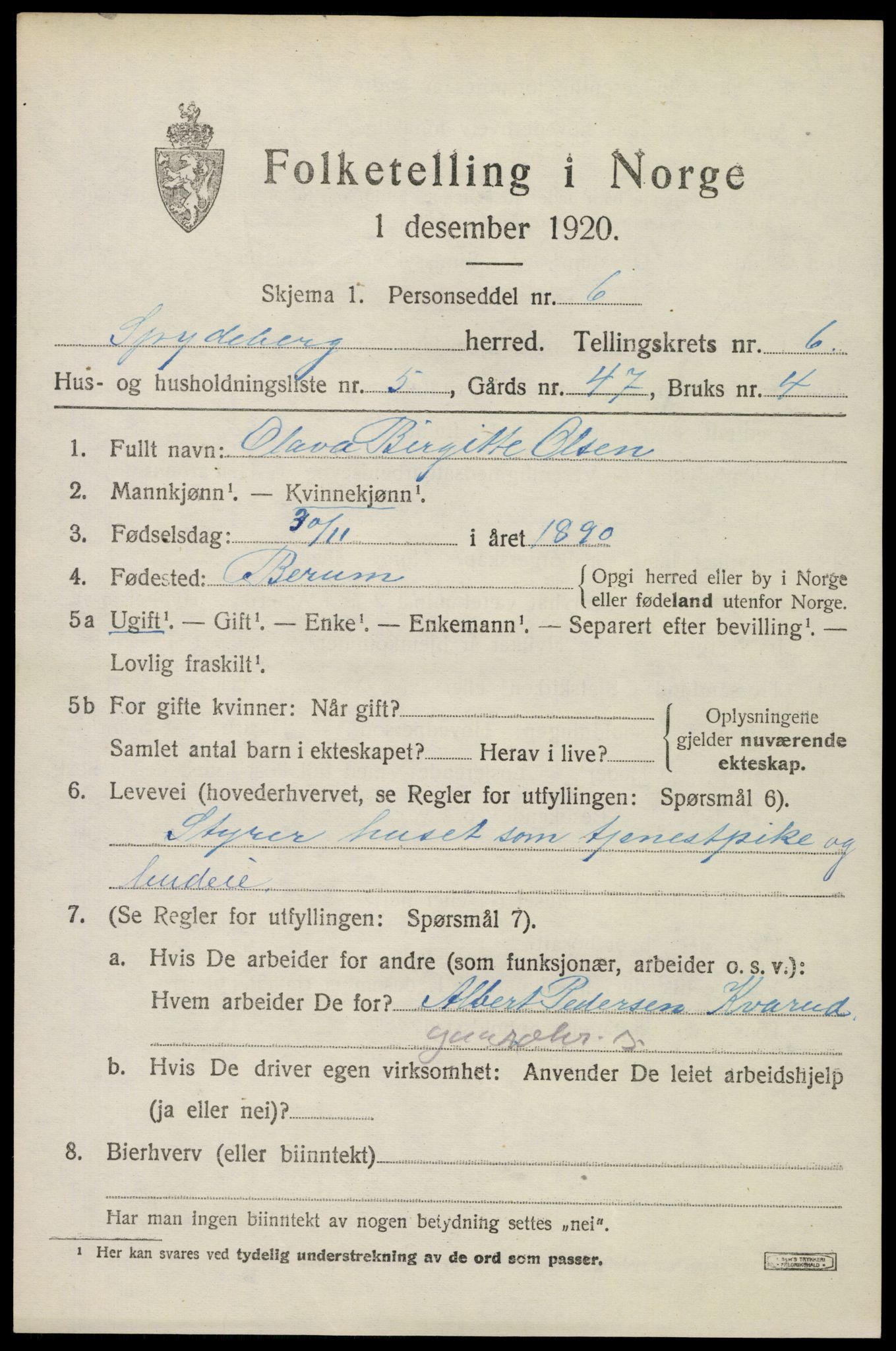 SAO, 1920 census for Spydeberg, 1920, p. 7035