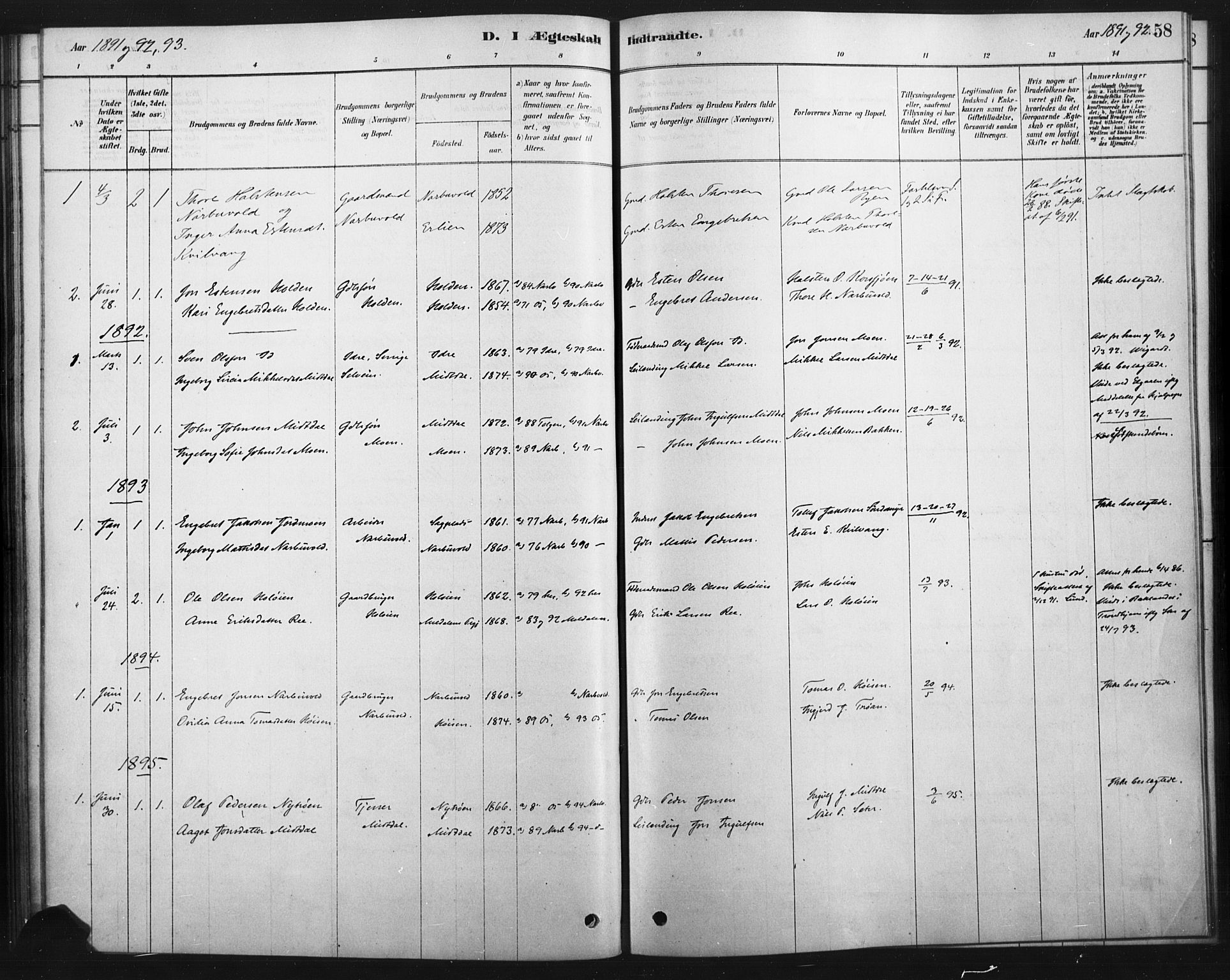Tolga prestekontor, SAH/PREST-062/K/L0007: Parish register (official) no. 7, 1877-1900, p. 58