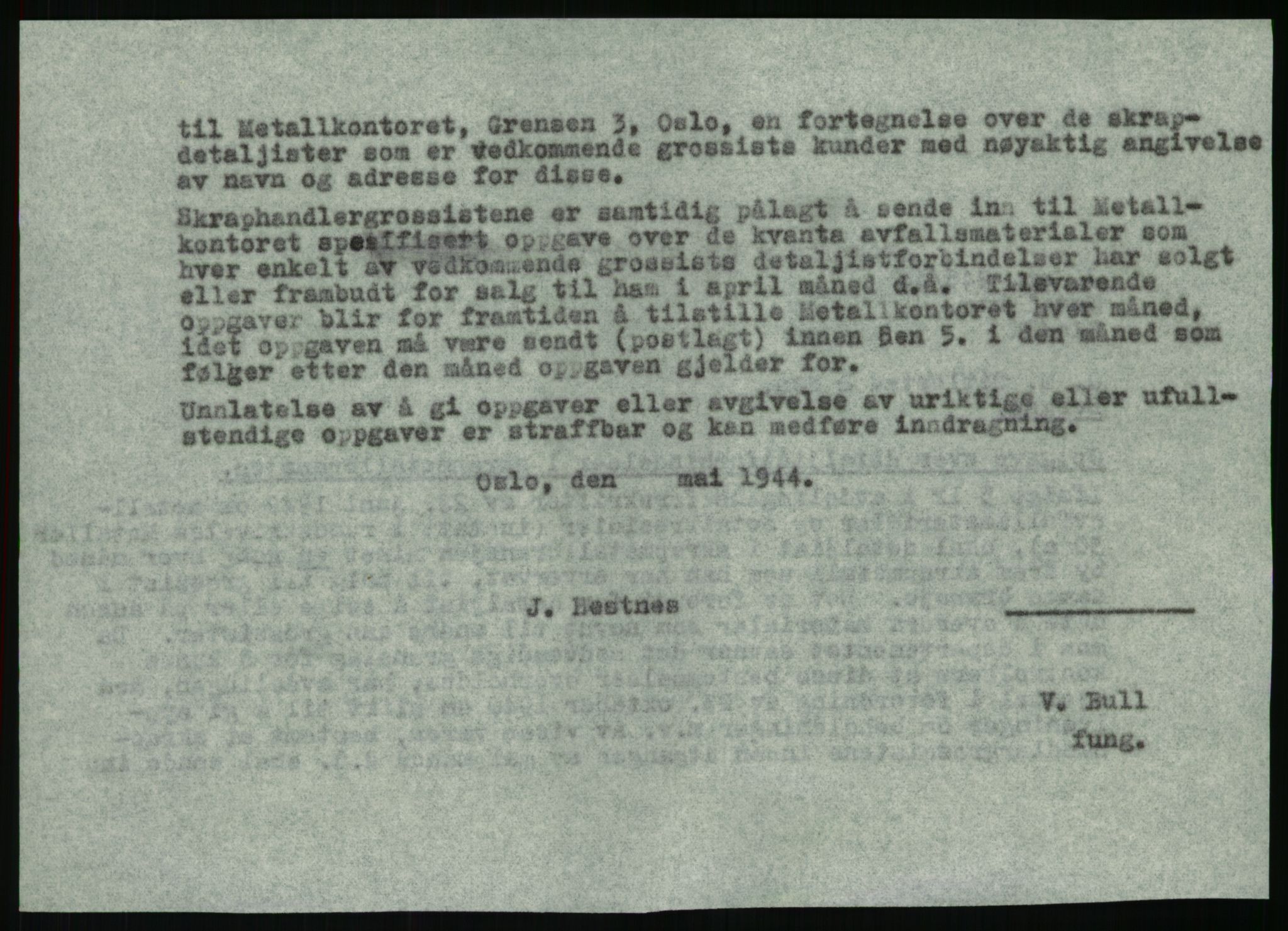 Direktoratet for industriforsyning, Sekretariatet, AV/RA-S-4153/D/Df/L0054: 9. Metallkontoret, 1940-1945, p. 1824
