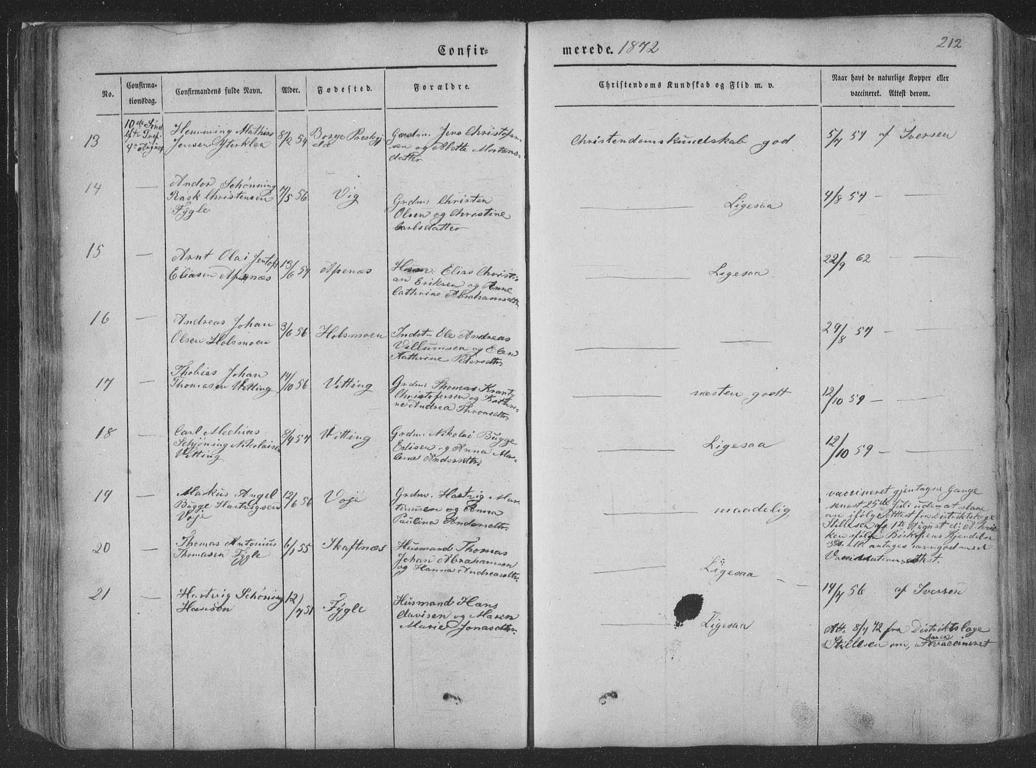 Ministerialprotokoller, klokkerbøker og fødselsregistre - Nordland, SAT/A-1459/881/L1165: Parish register (copy) no. 881C02, 1854-1876, p. 212