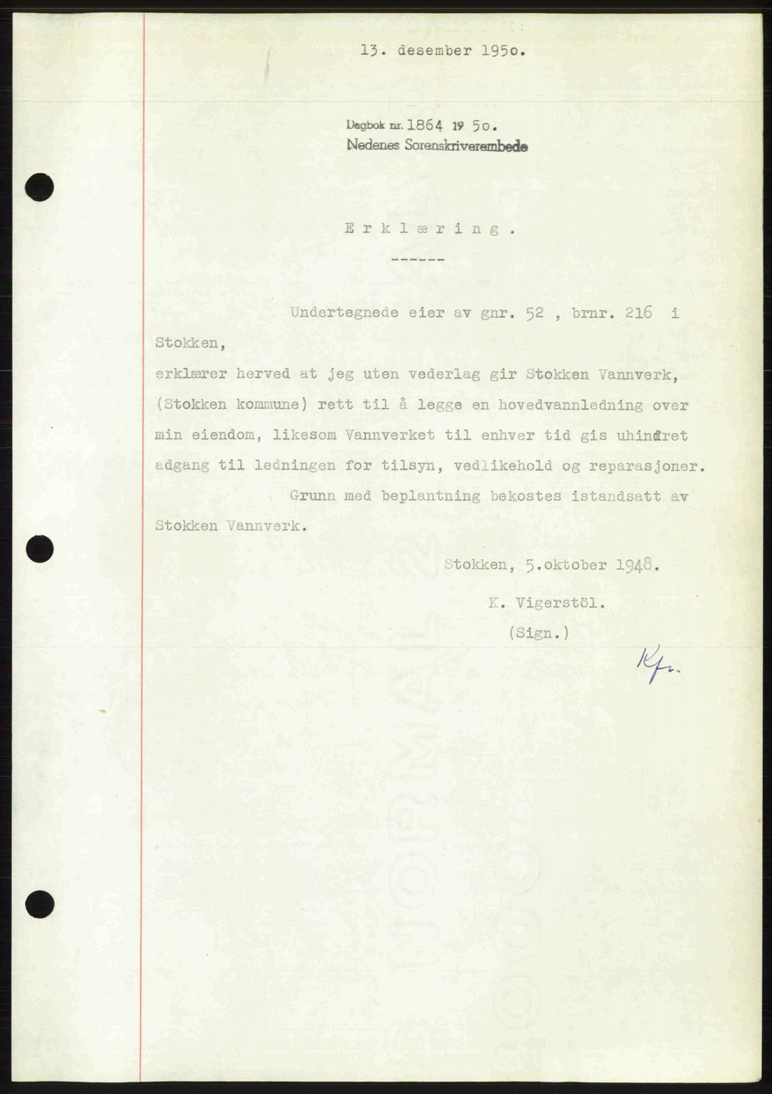 Nedenes sorenskriveri, SAK/1221-0006/G/Gb/Gba/L0063: Mortgage book no. A15, 1950-1950, Diary no: : 1864/1950